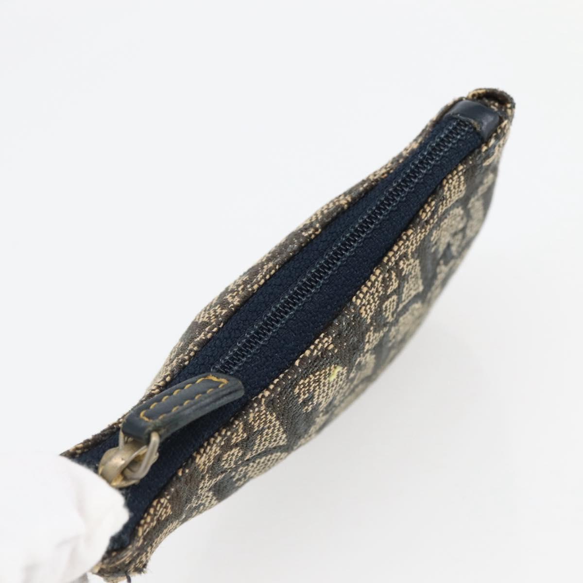 Christian Dior Trotter Canvas Saddle Coin Purse Navy Gold Auth bs29582