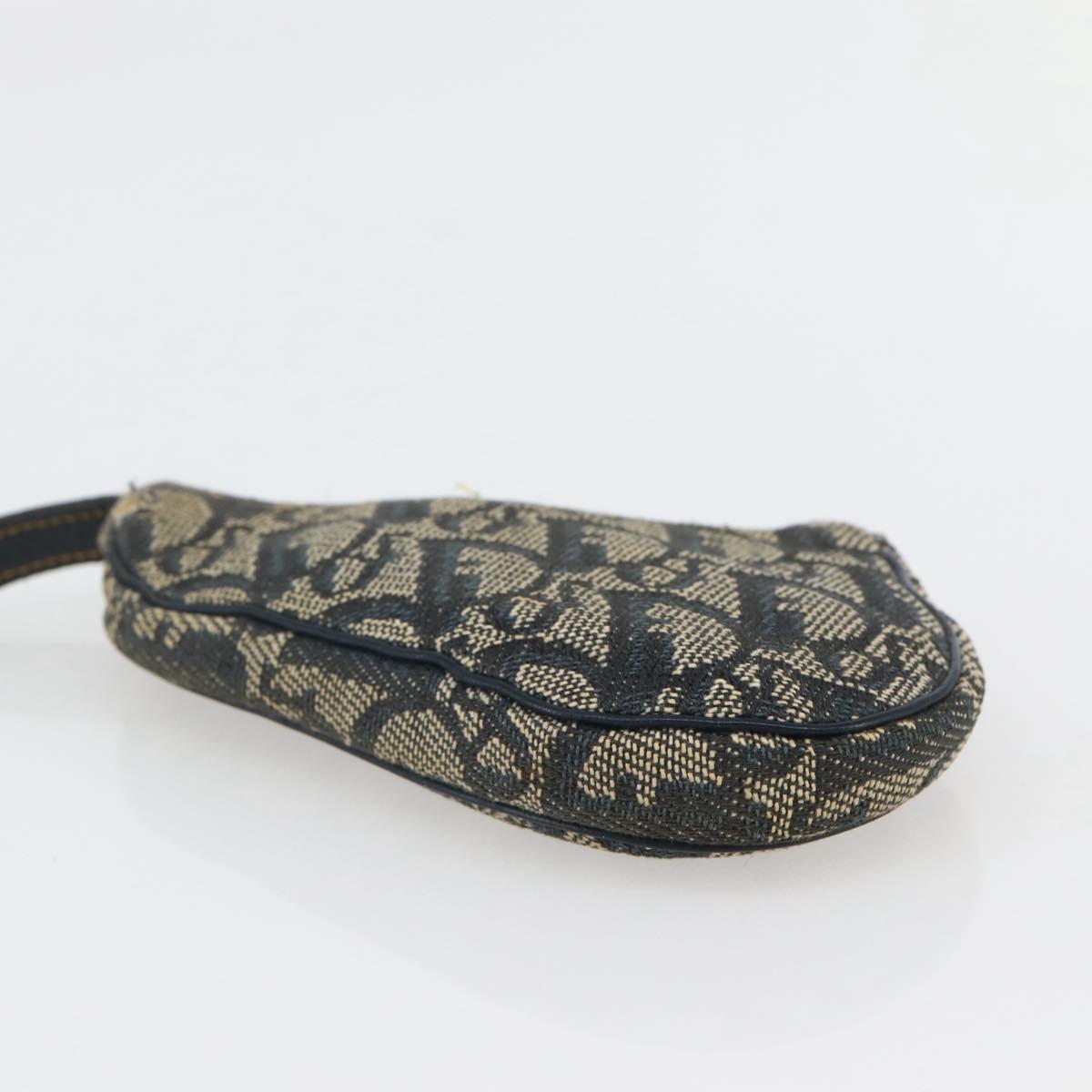 Christian Dior Trotter Canvas Saddle Coin Purse Navy Gold Auth bs29582