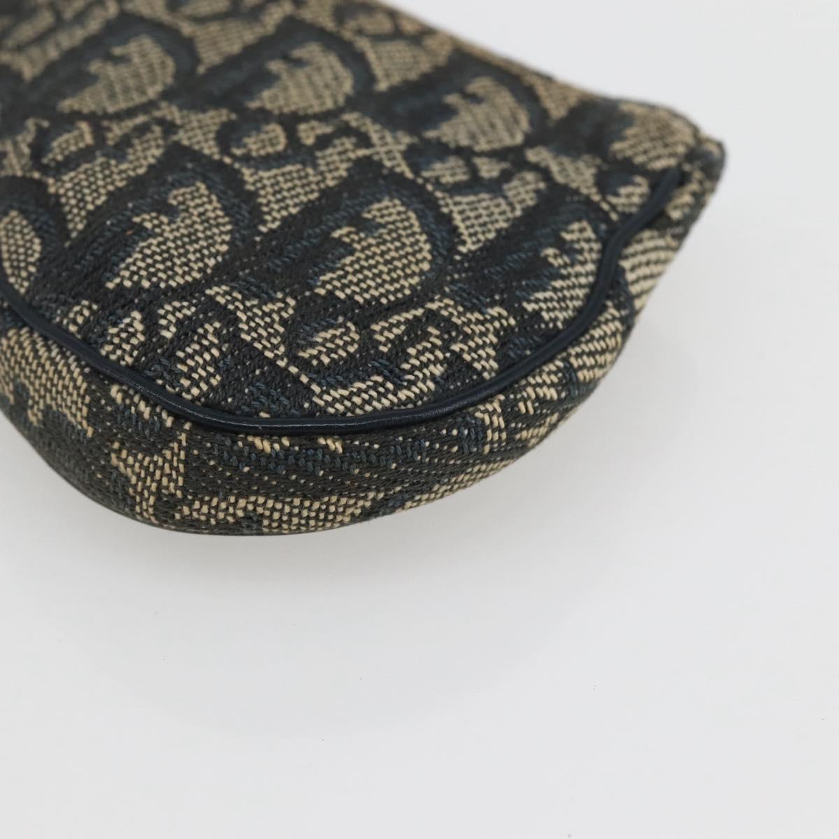 Christian Dior Trotter Canvas Saddle Coin Purse Navy Gold Auth bs29582