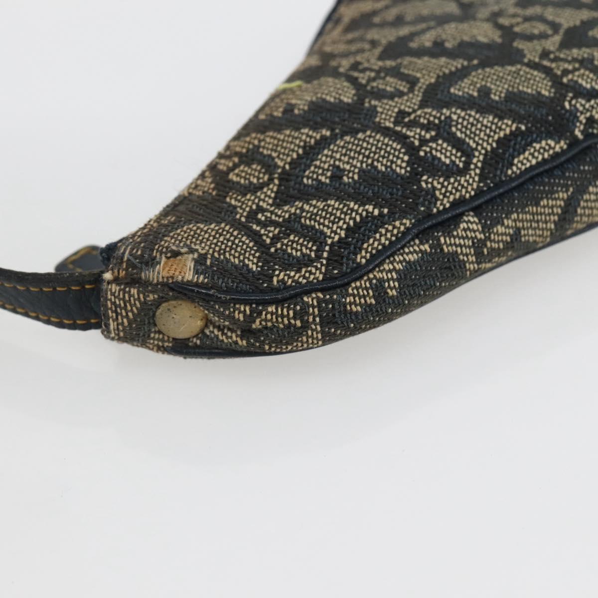 Christian Dior Trotter Canvas Saddle Coin Purse Navy Gold Auth bs29582