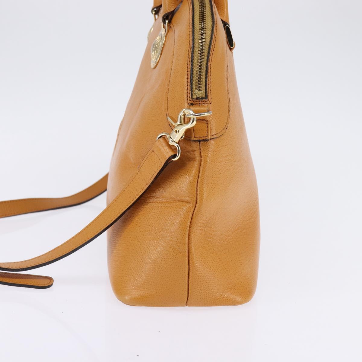 Gianni Versace Sunface Hand Bag Leather 2way Beige Gold Auth bs29583