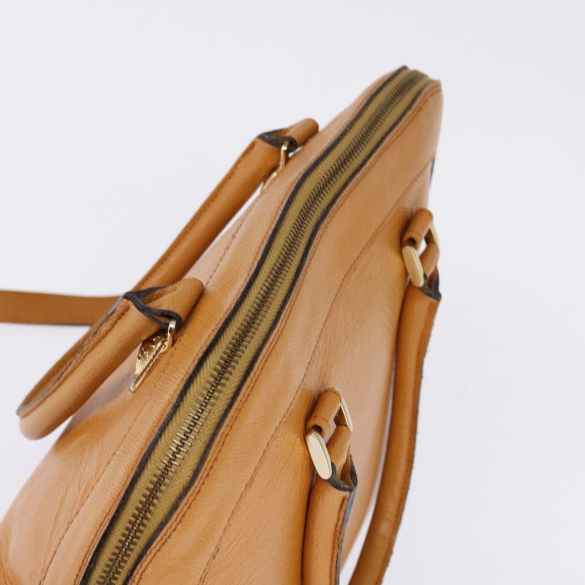 Gianni Versace Sunface Hand Bag Leather 2way Beige Gold Auth bs29583