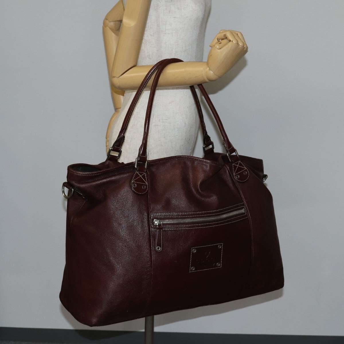 GUCCI Tote Bag Leather Brown Silver 189680 Auth bs29589