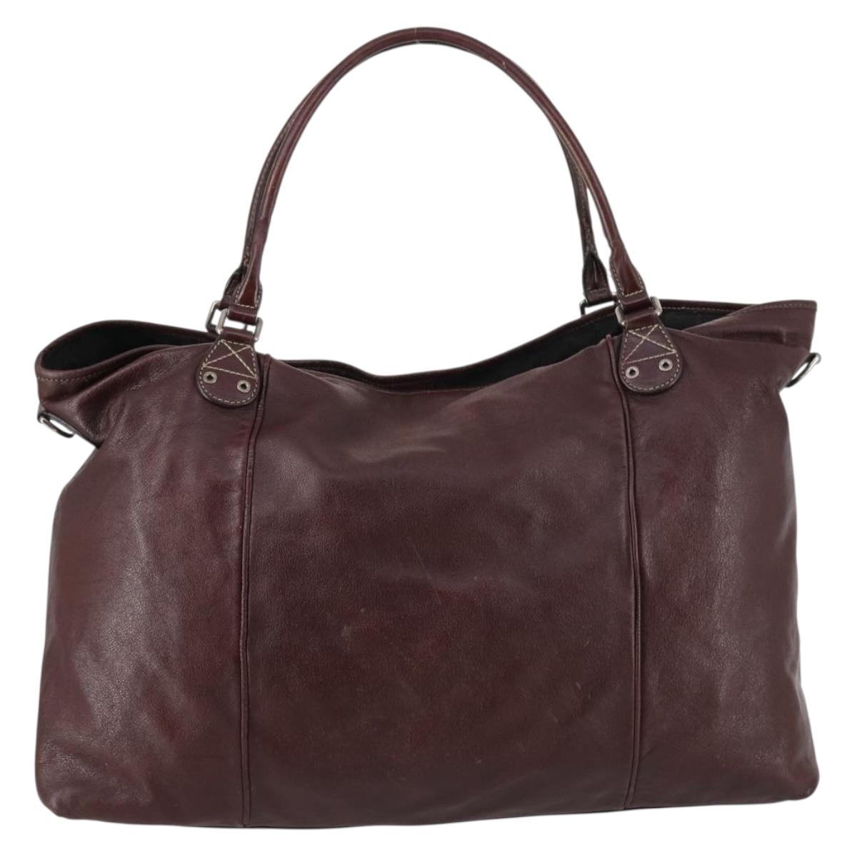 GUCCI Tote Bag Leather Brown Silver 189680 Auth bs29589