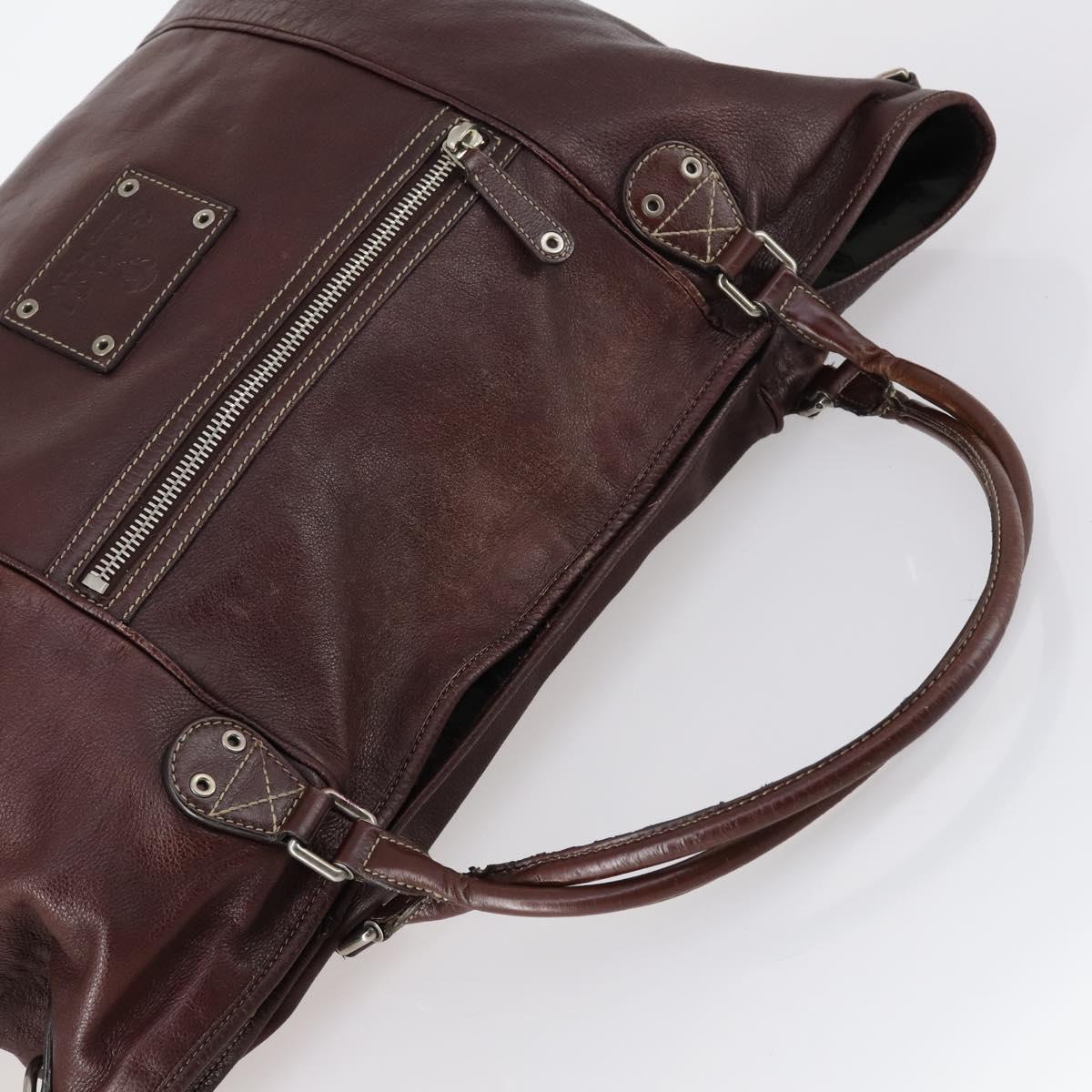 GUCCI Tote Bag Leather Brown Silver 189680 Auth bs29589