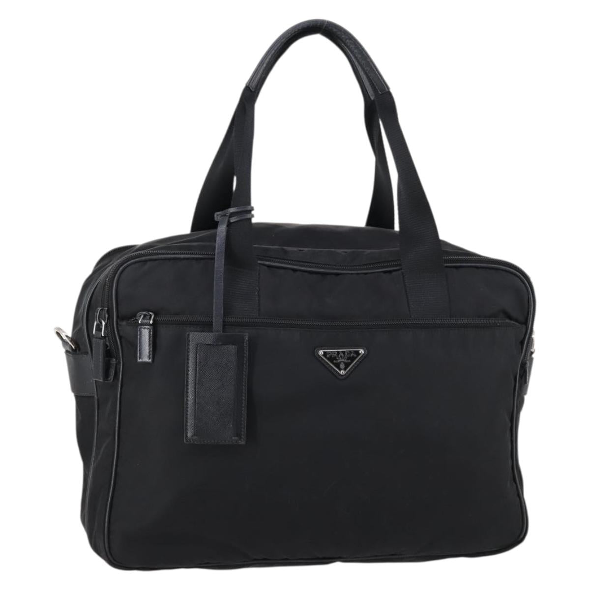PRADA Business Bag Nylon Black Silver Auth bs29590