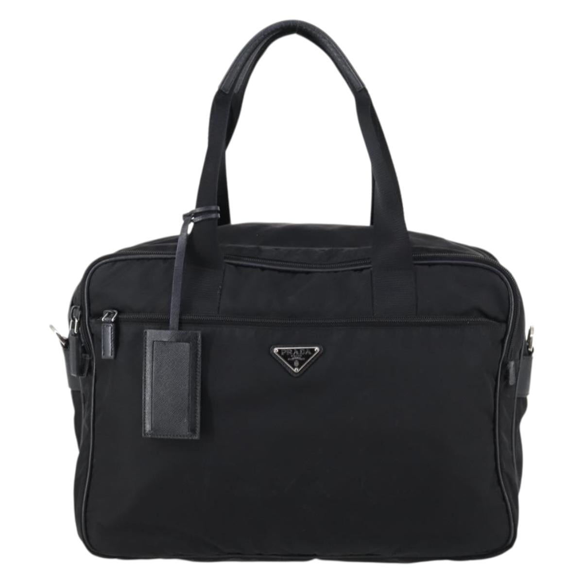 PRADA Business Bag Nylon Black Silver Auth bs29590