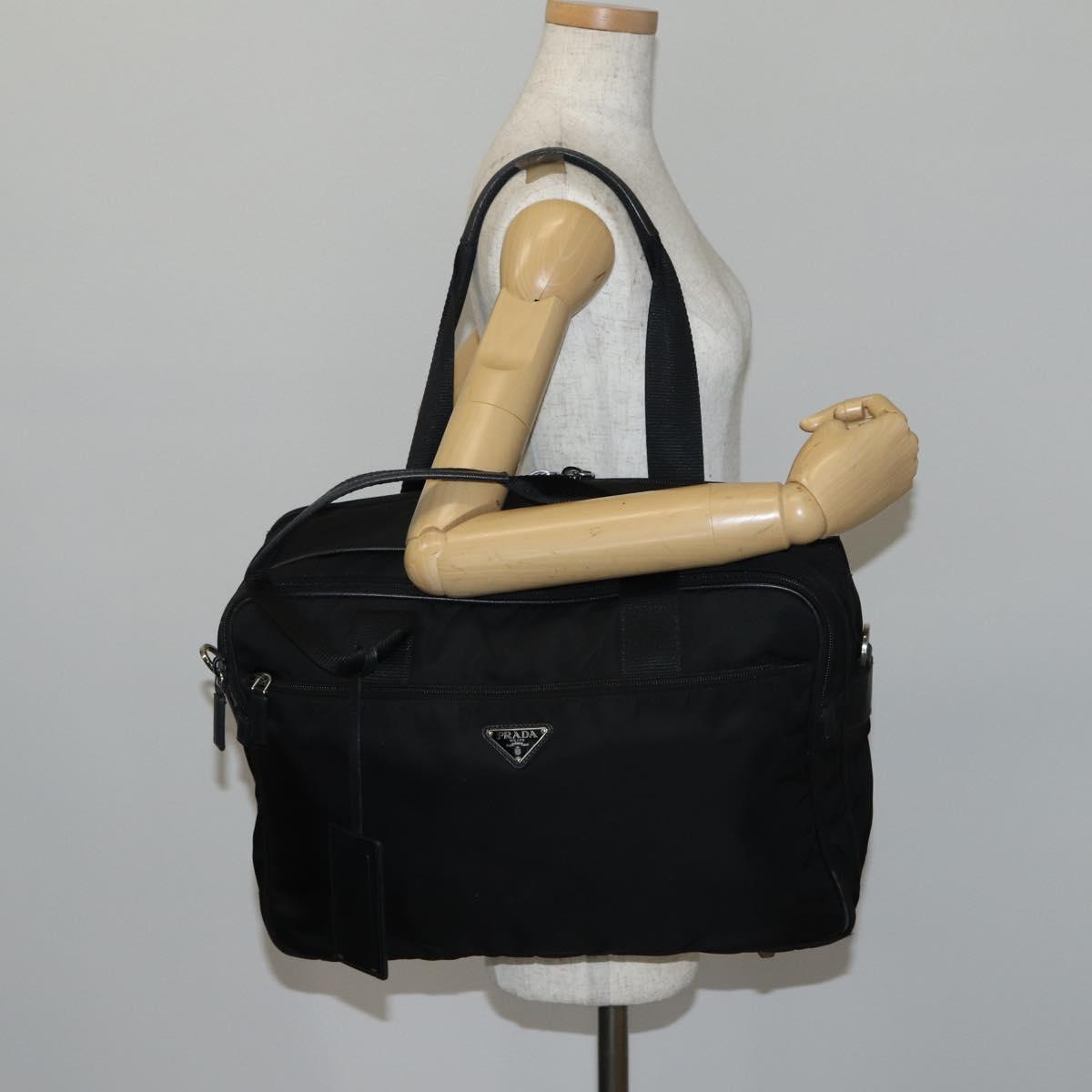 PRADA Business Bag Nylon Black Silver Auth bs29590