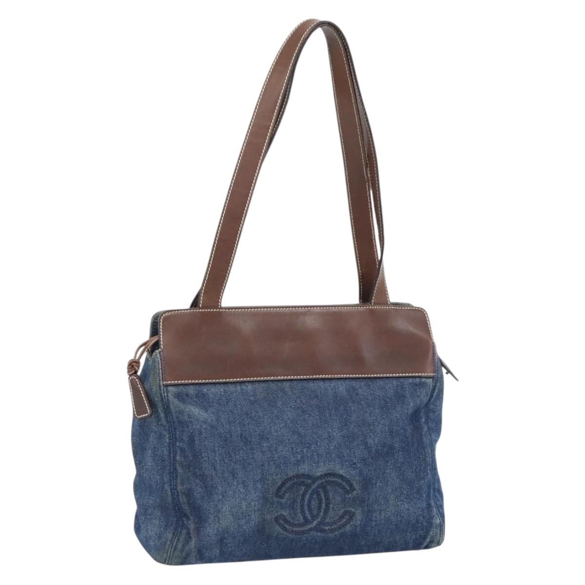 CHANEL Shoulder Bag Denim Blue Brown CC Auth bs29592
