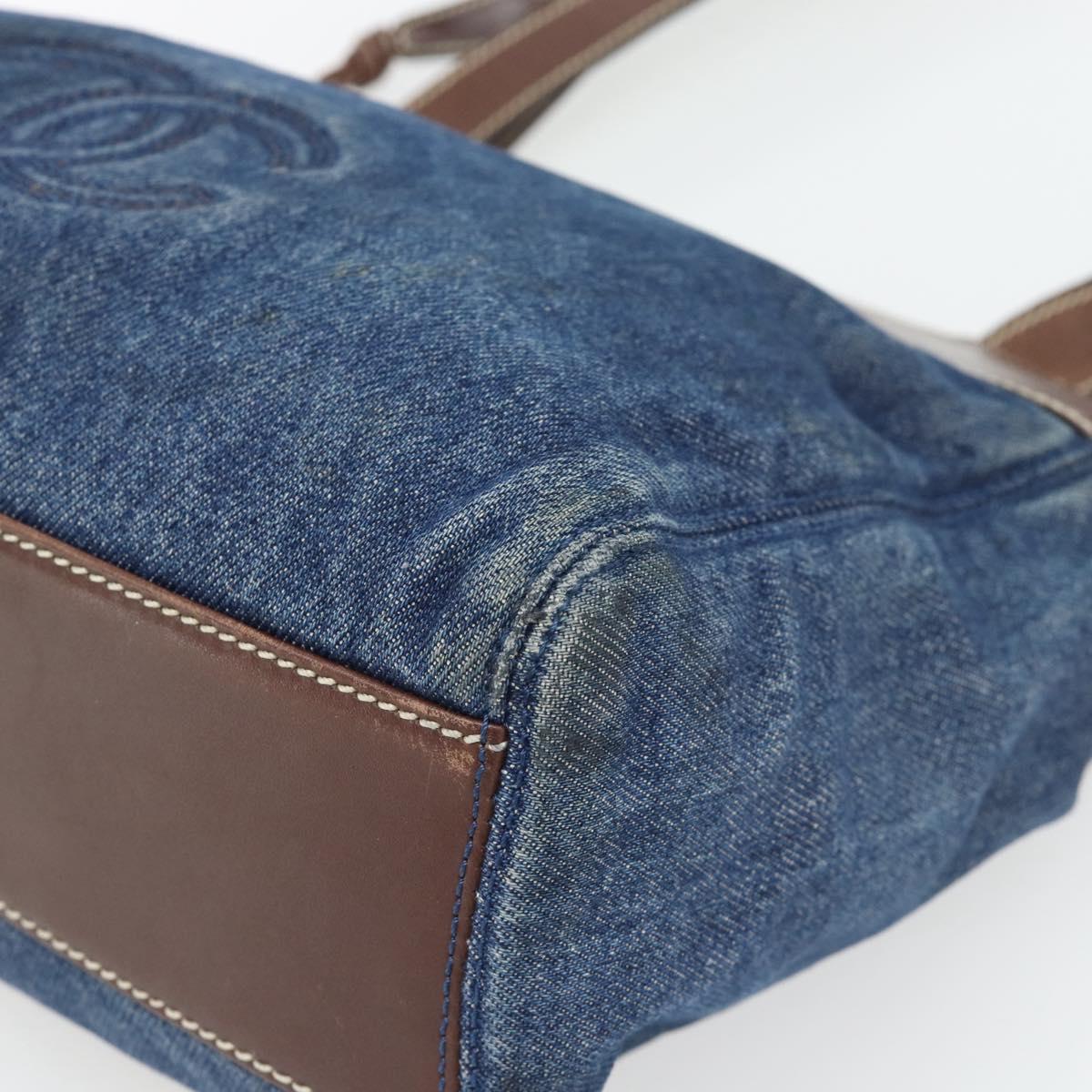 CHANEL Shoulder Bag Denim Blue Brown CC Auth bs29592
