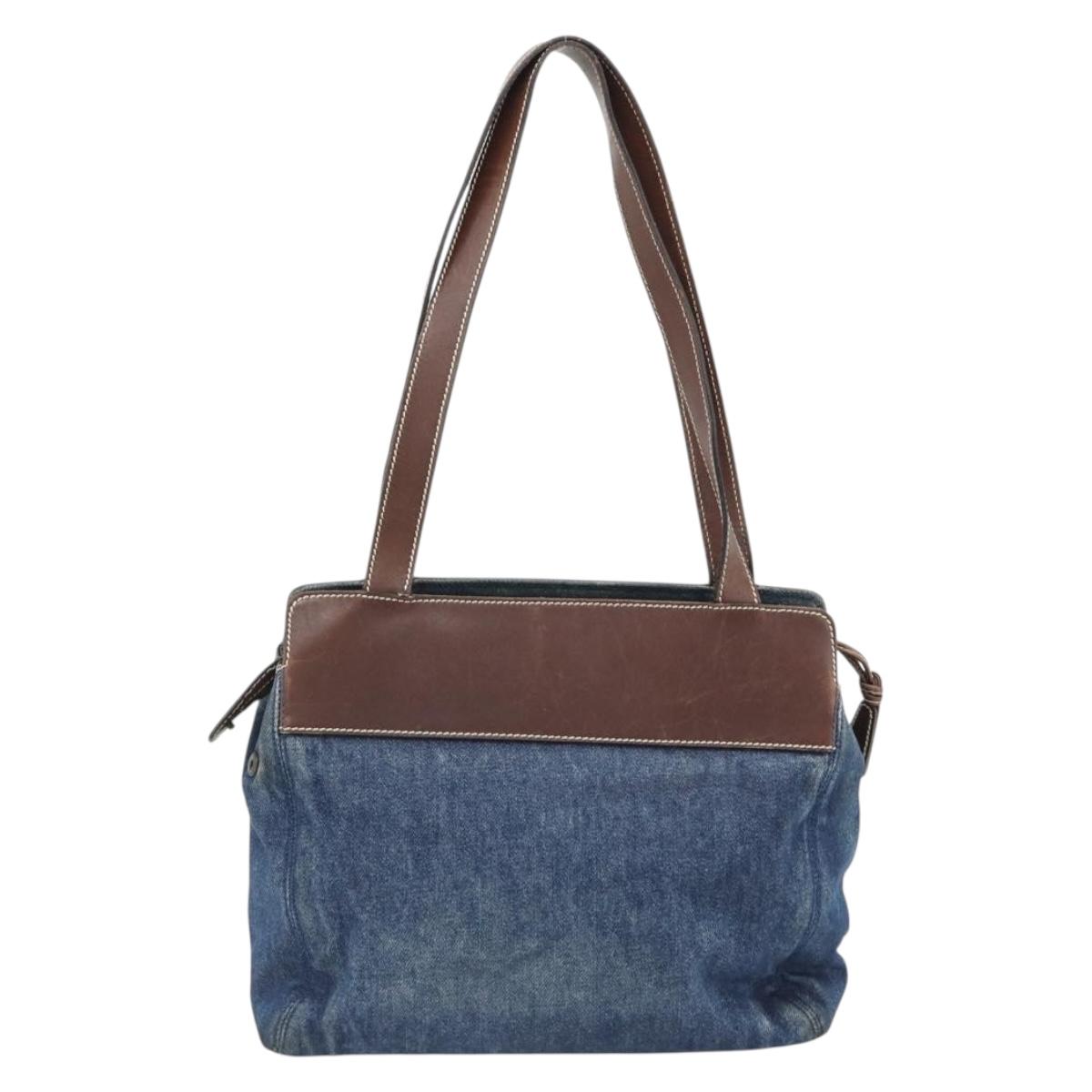 CHANEL Shoulder Bag Denim Blue Brown CC Auth bs29592