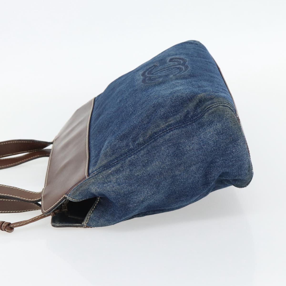CHANEL Shoulder Bag Denim Blue Brown CC Auth bs29592