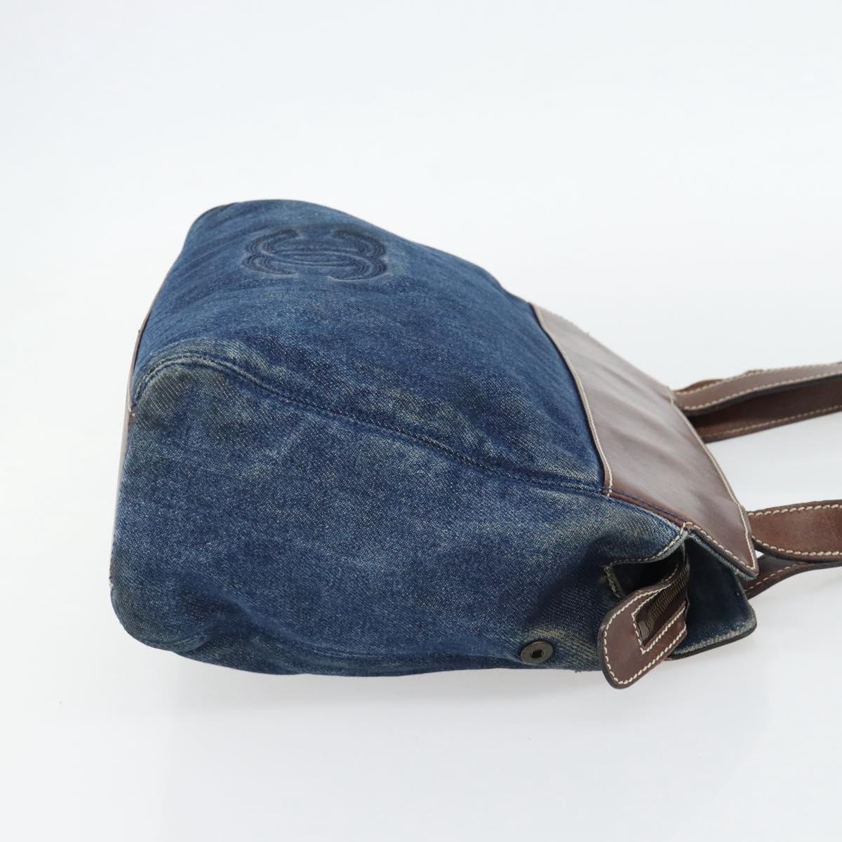 CHANEL Shoulder Bag Denim Blue Brown CC Auth bs29592