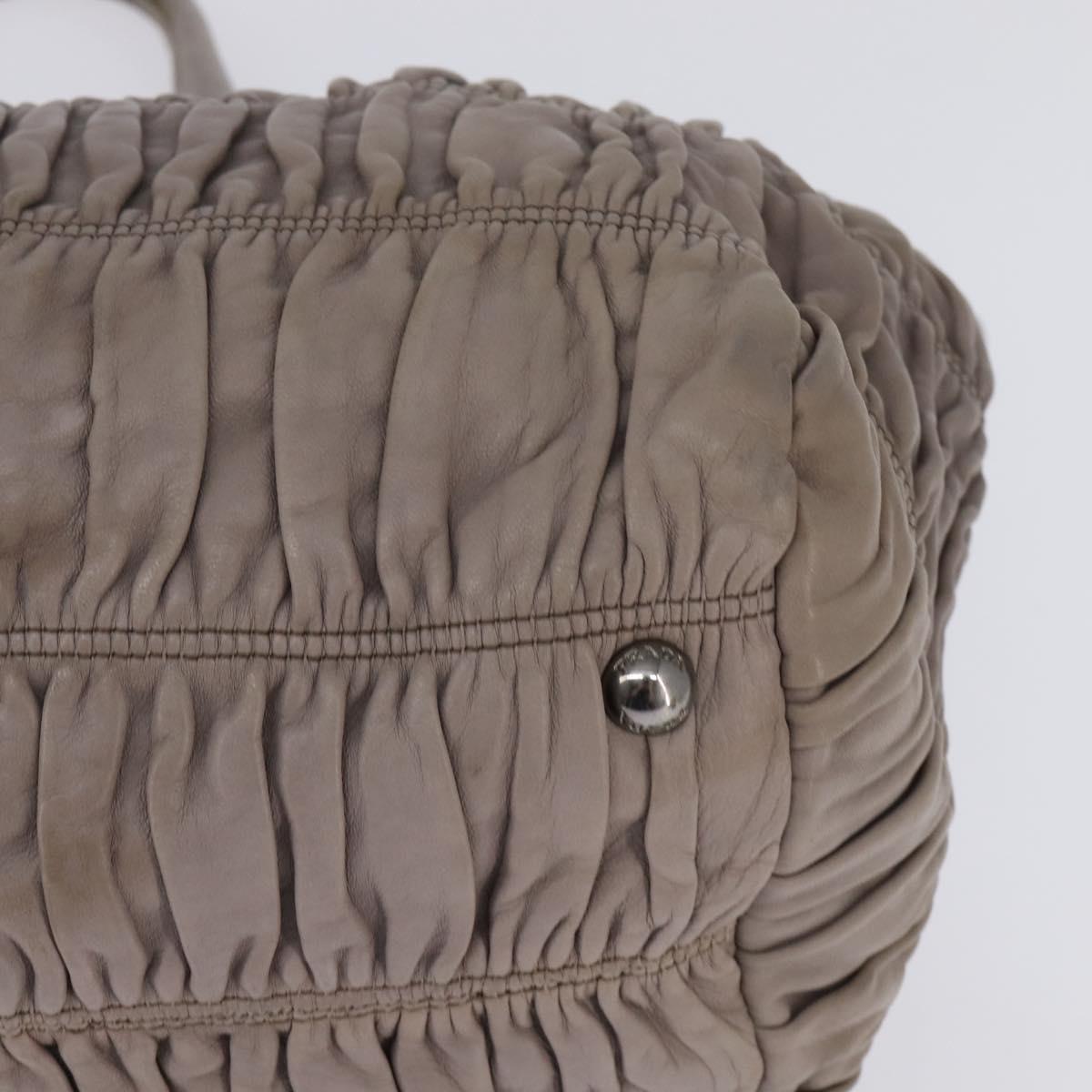 PRADA Gathered Hand Bag Leather Gray Silver Auth bs29593