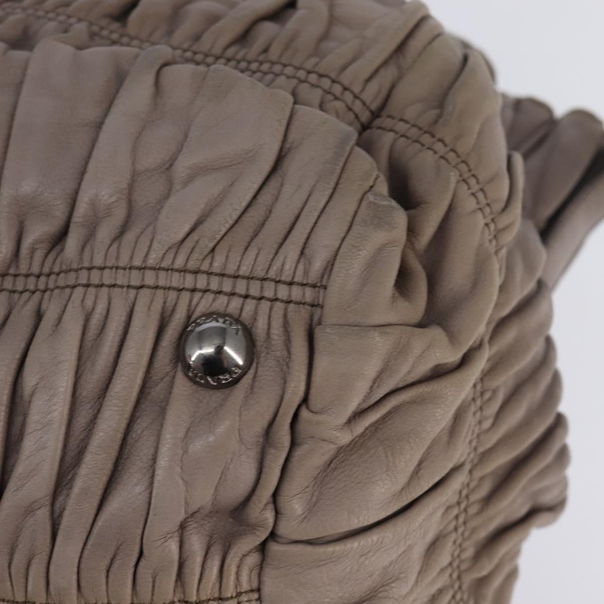 PRADA Gathered Hand Bag Leather Gray Silver Auth bs29593