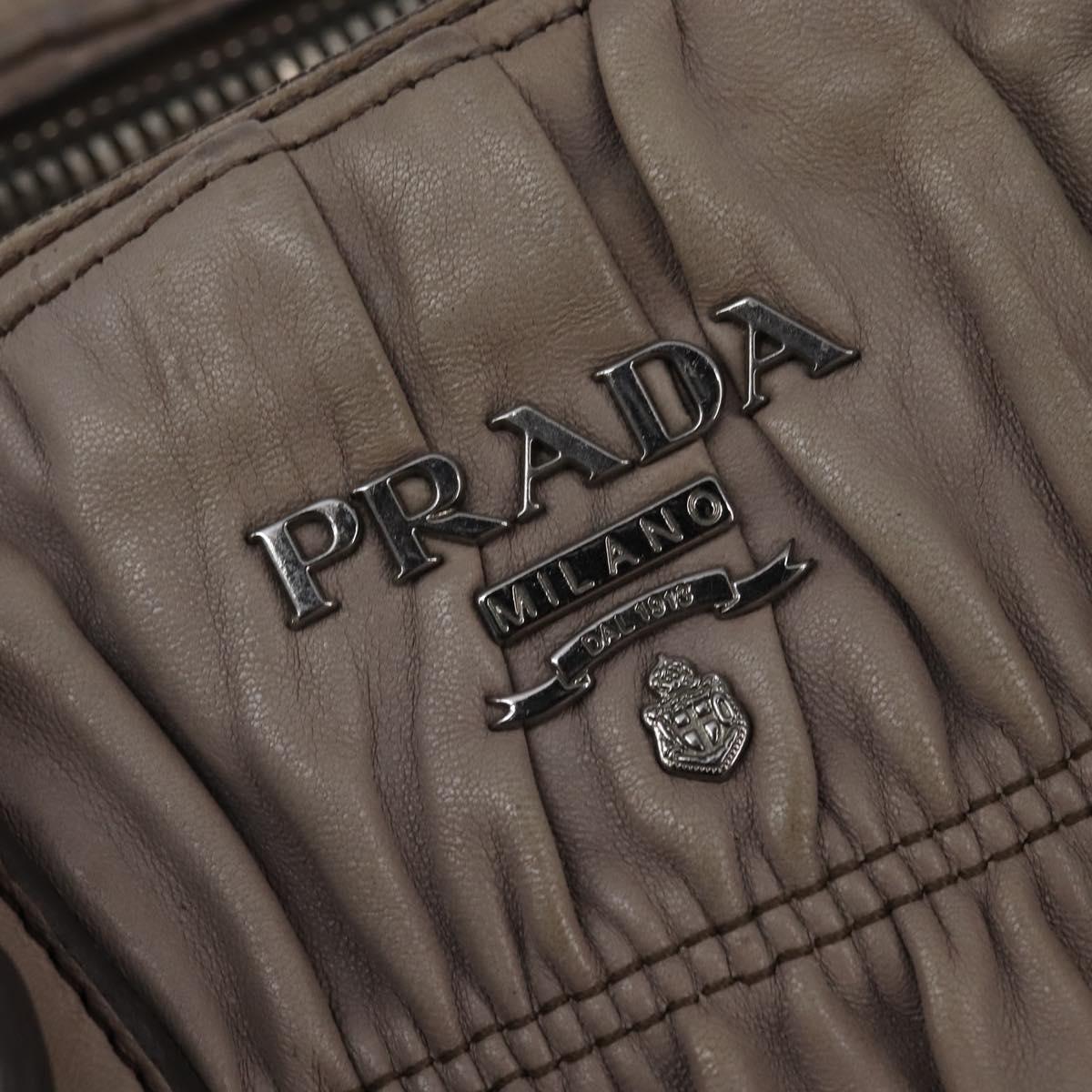 PRADA Gathered Hand Bag Leather Gray Silver Auth bs29593