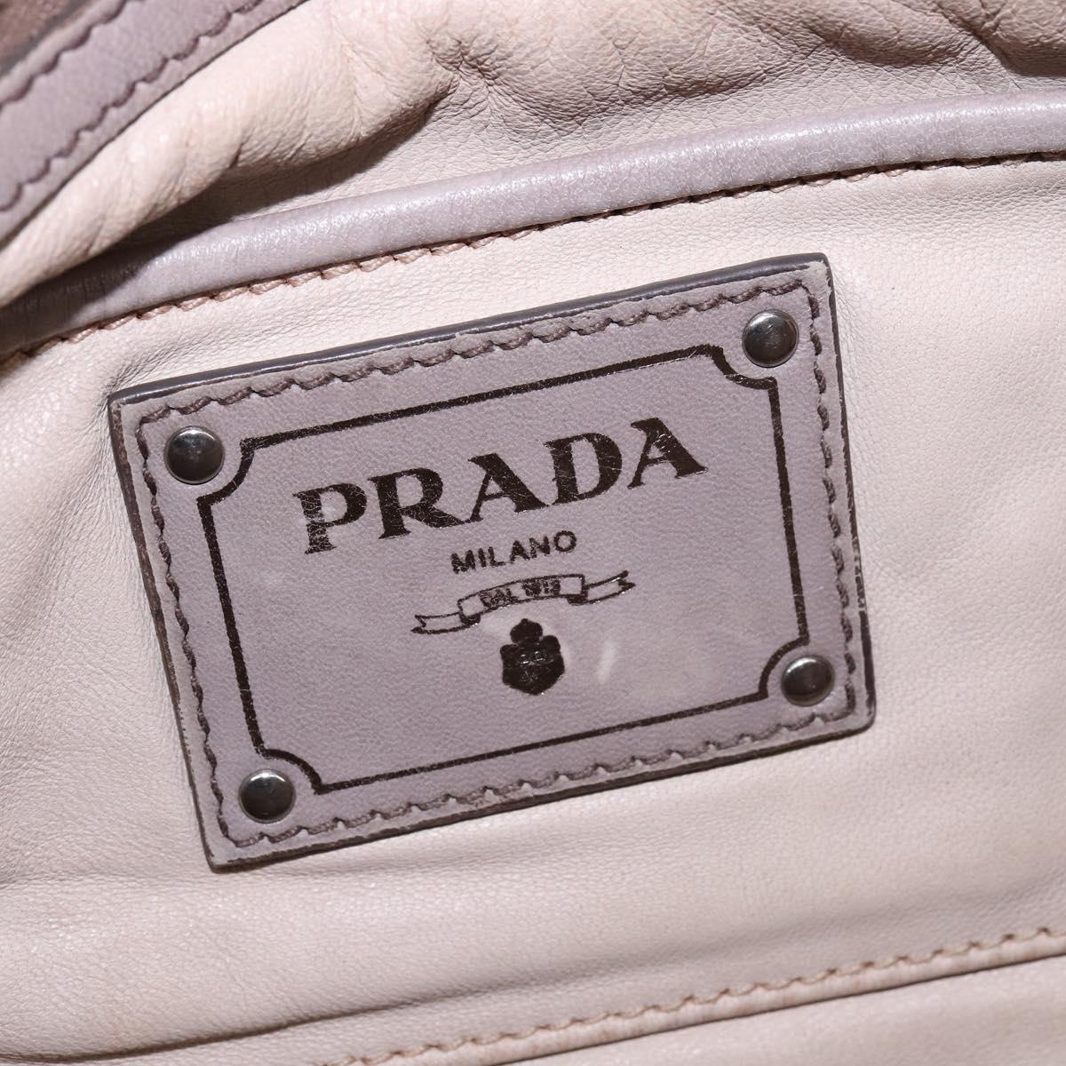 PRADA Gathered Hand Bag Leather Gray Silver Auth bs29593