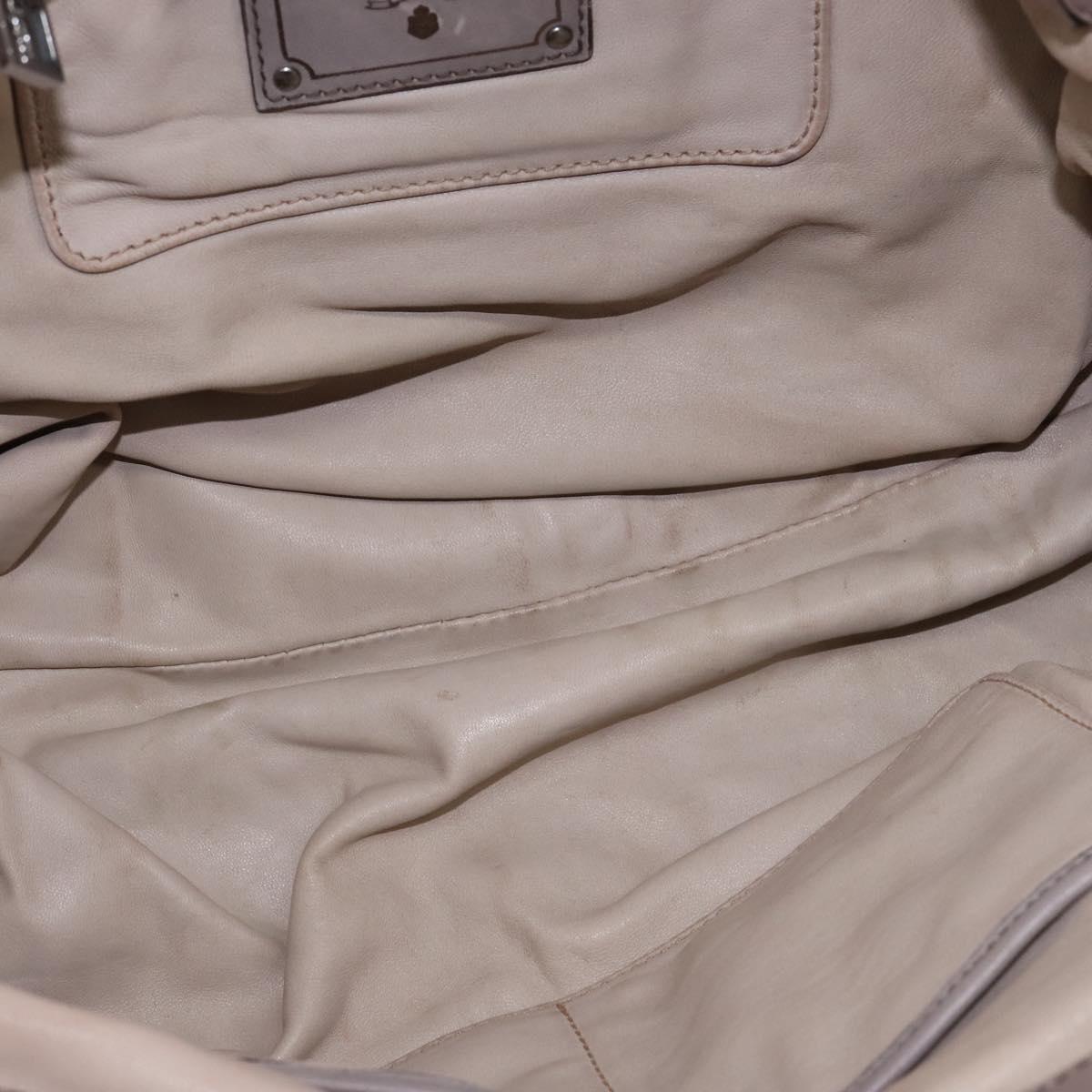 PRADA Gathered Hand Bag Leather Gray Silver Auth bs29593