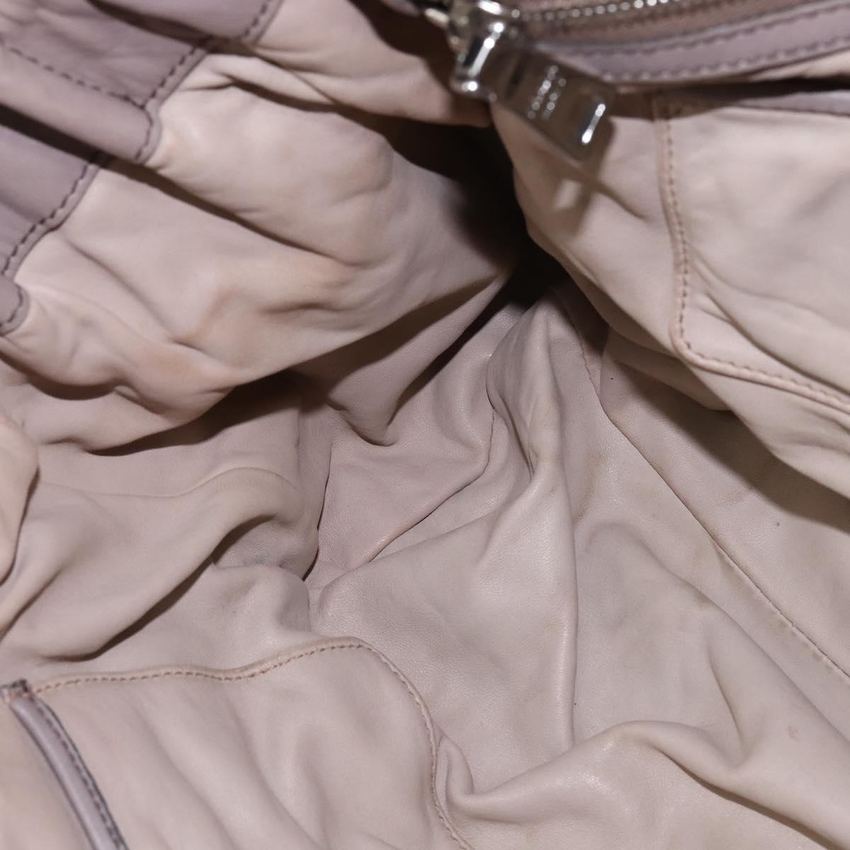 PRADA Gathered Hand Bag Leather Gray Silver Auth bs29593