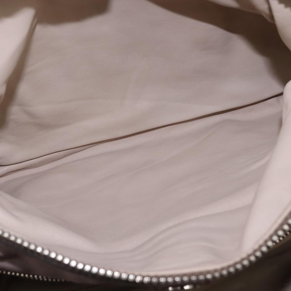 PRADA Gathered Hand Bag Leather Gray Silver Auth bs29593