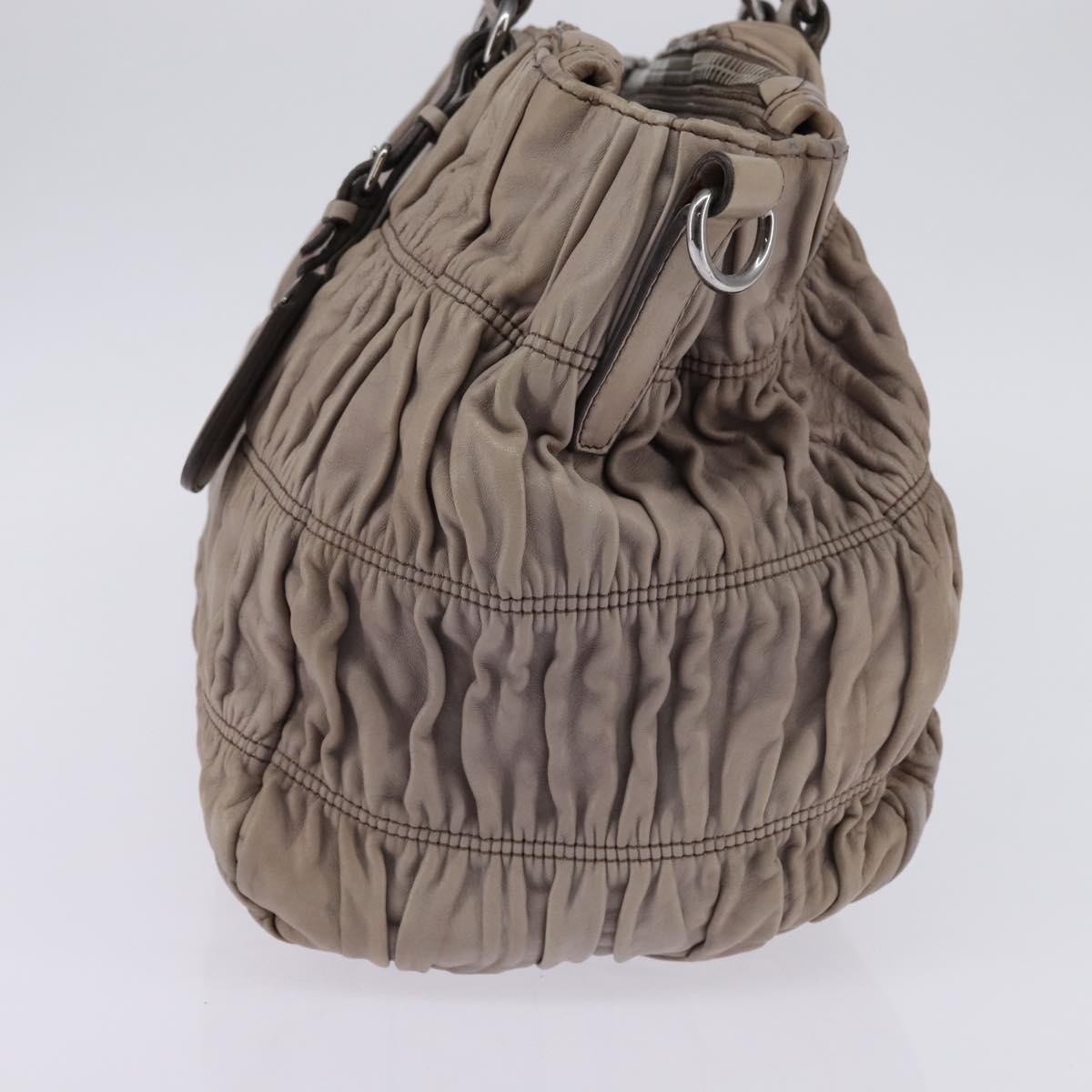 PRADA Gathered Hand Bag Leather Gray Silver Auth bs29593