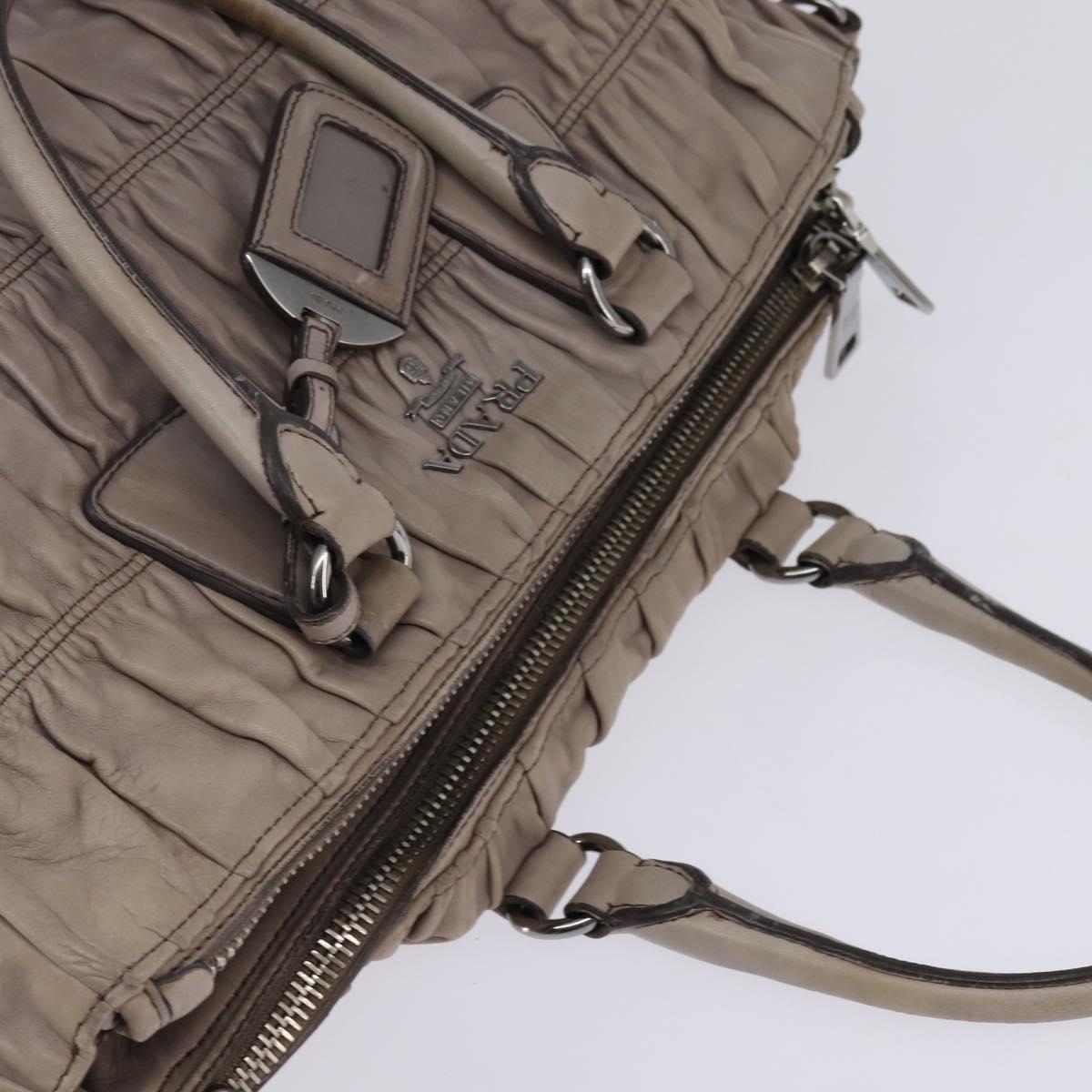PRADA Gathered Hand Bag Leather Gray Silver Auth bs29593