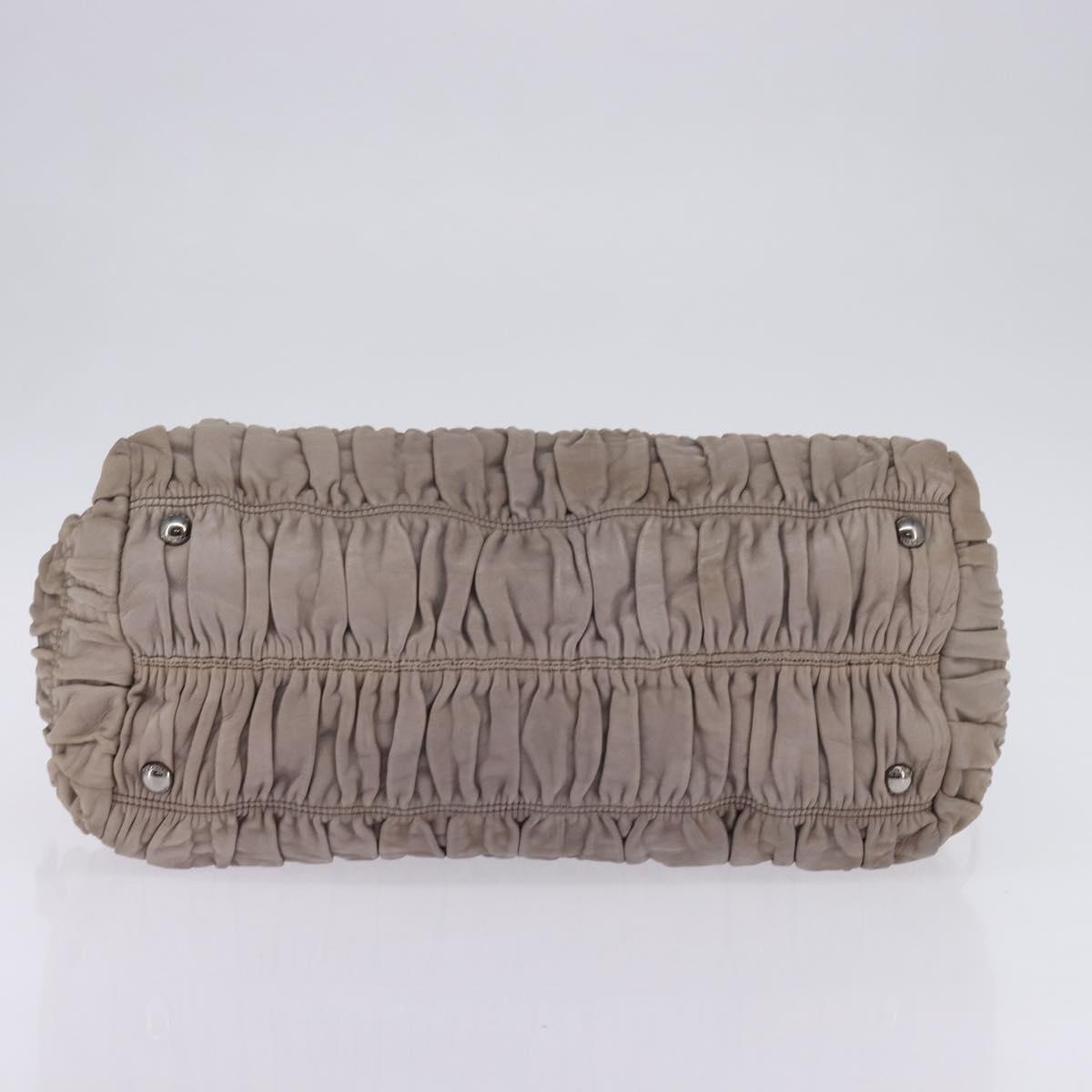 PRADA Gathered Hand Bag Leather Gray Silver Auth bs29593