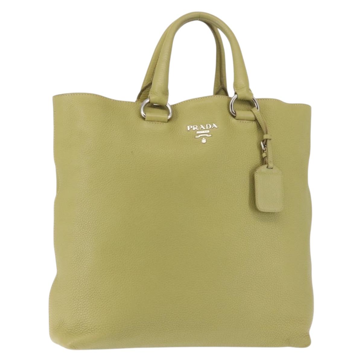 PRADA Hand Bag Leather Green Gold Auth bs29596