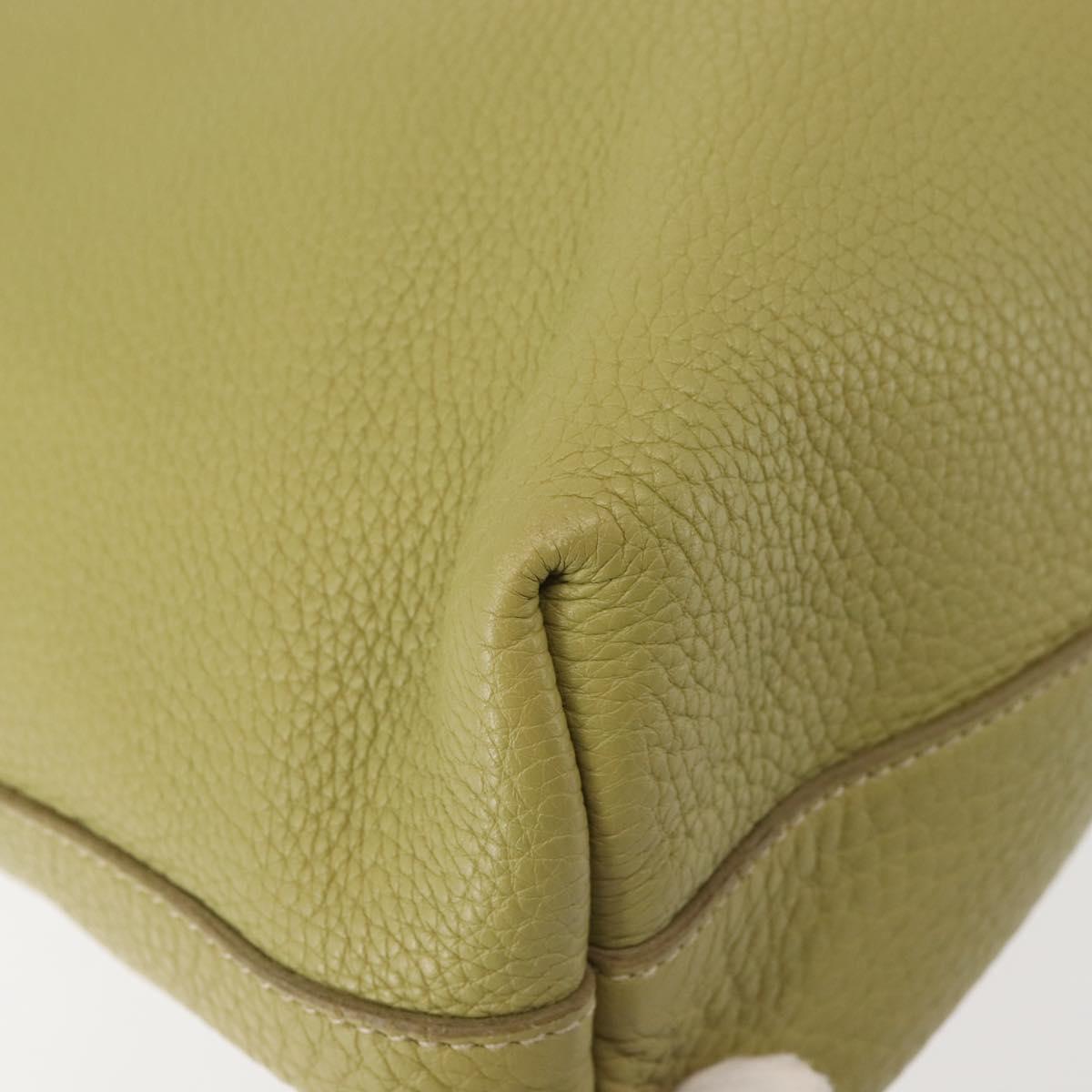 PRADA Hand Bag Leather Green Gold Auth bs29596