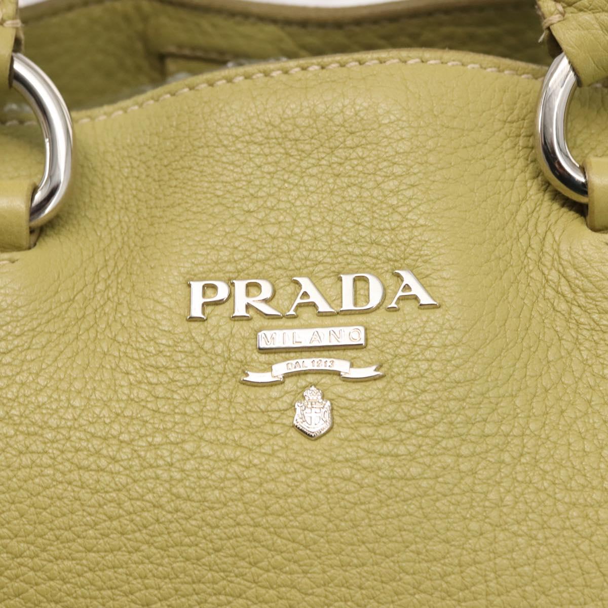 PRADA Hand Bag Leather Green Gold Auth bs29596