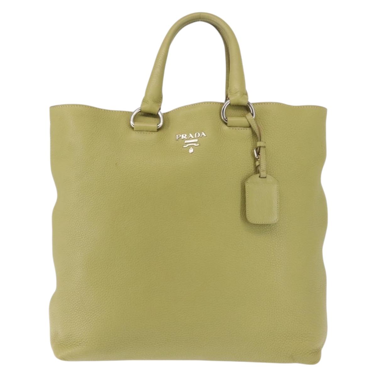 PRADA Hand Bag Leather Green Gold Auth bs29596