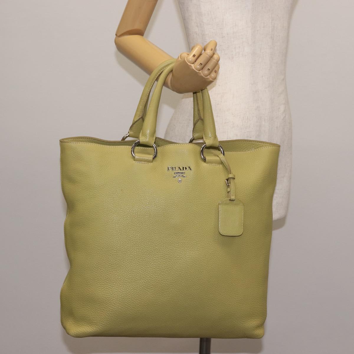 PRADA Hand Bag Leather Green Gold Auth bs29596