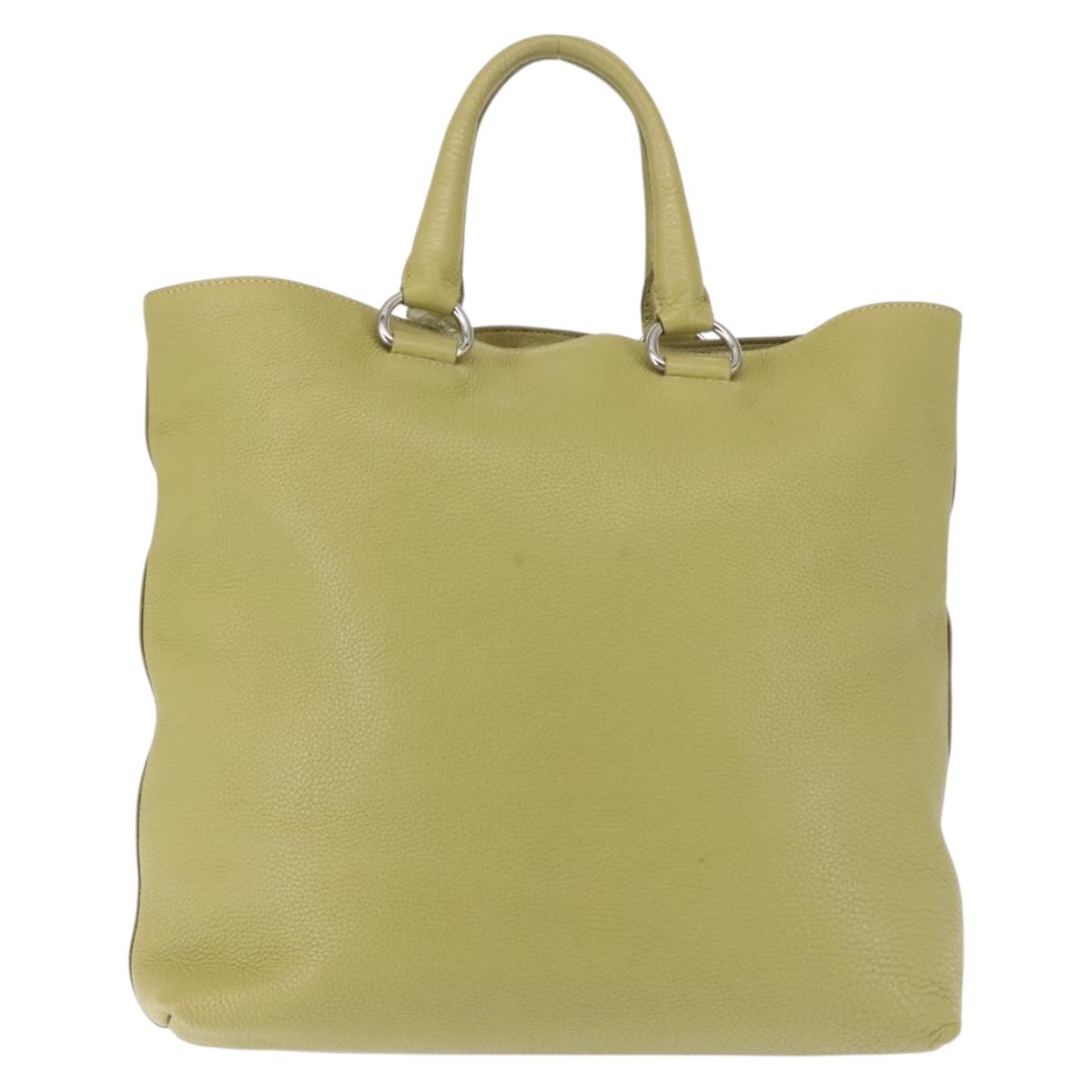 PRADA Hand Bag Leather Green Gold Auth bs29596