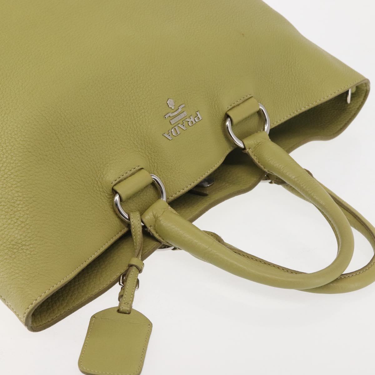 PRADA Hand Bag Leather Green Gold Auth bs29596