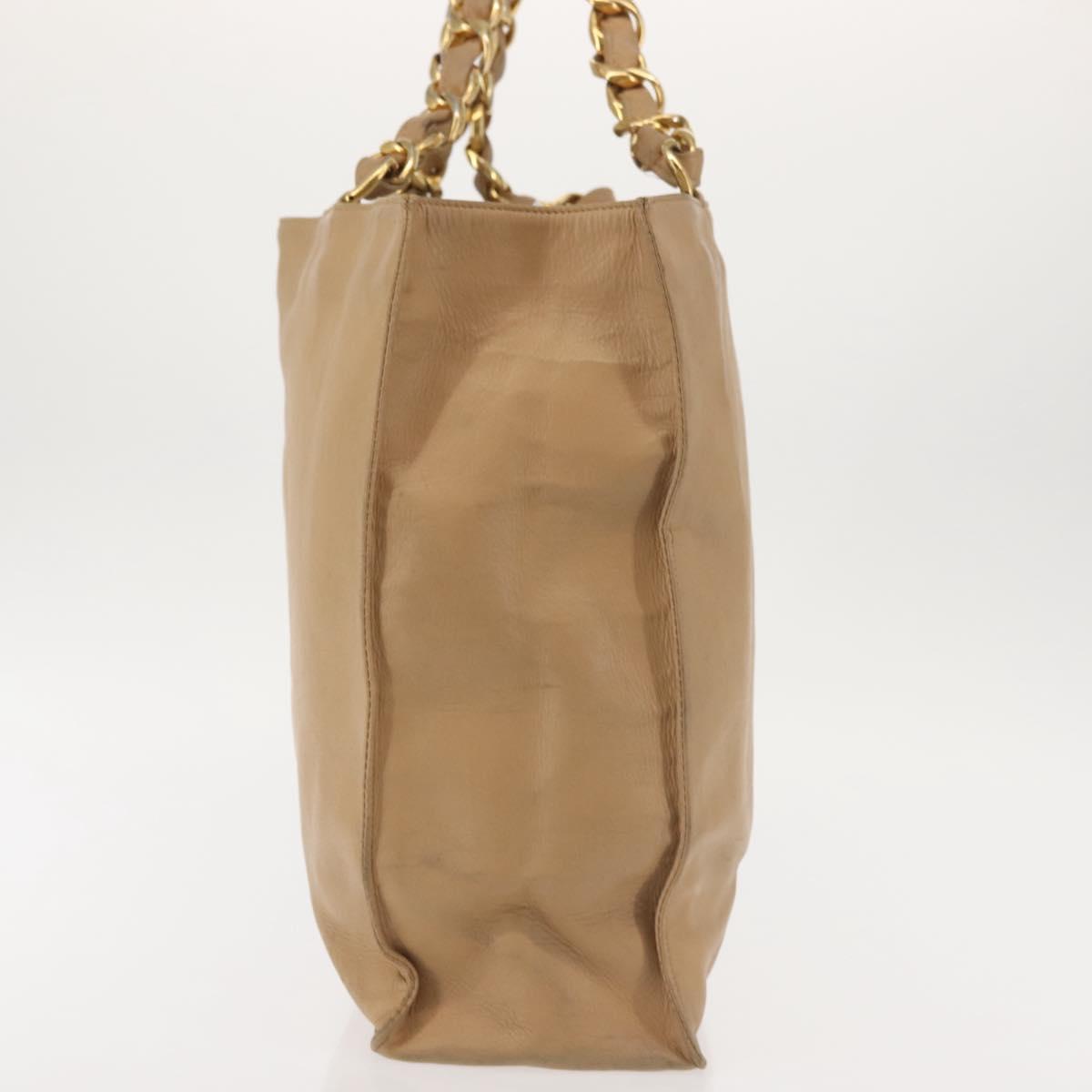 CHANEL COCO Mark Chain Tote Bag Lamb Skin Beige Gold CC Auth bs29597