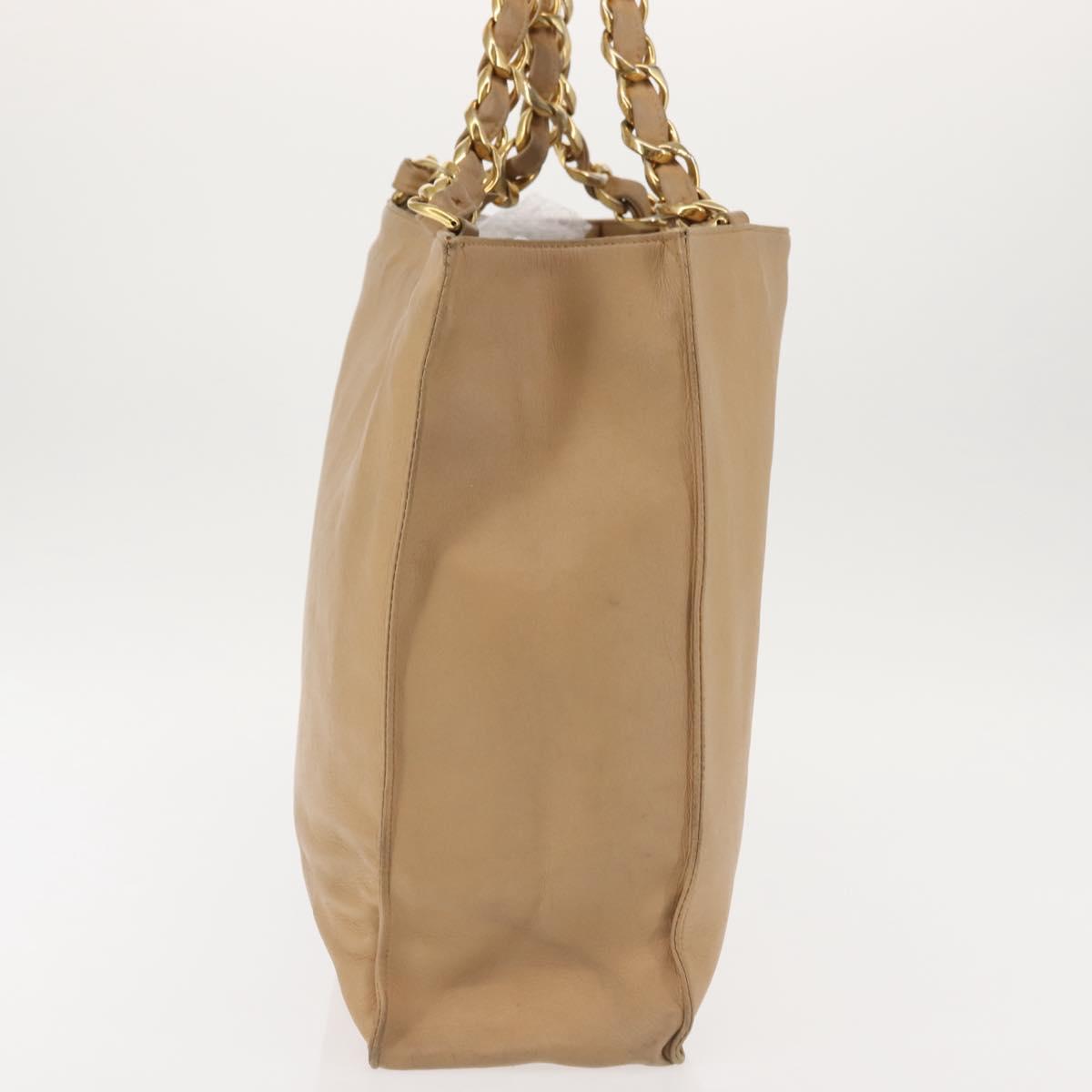 CHANEL COCO Mark Chain Tote Bag Lamb Skin Beige Gold CC Auth bs29597