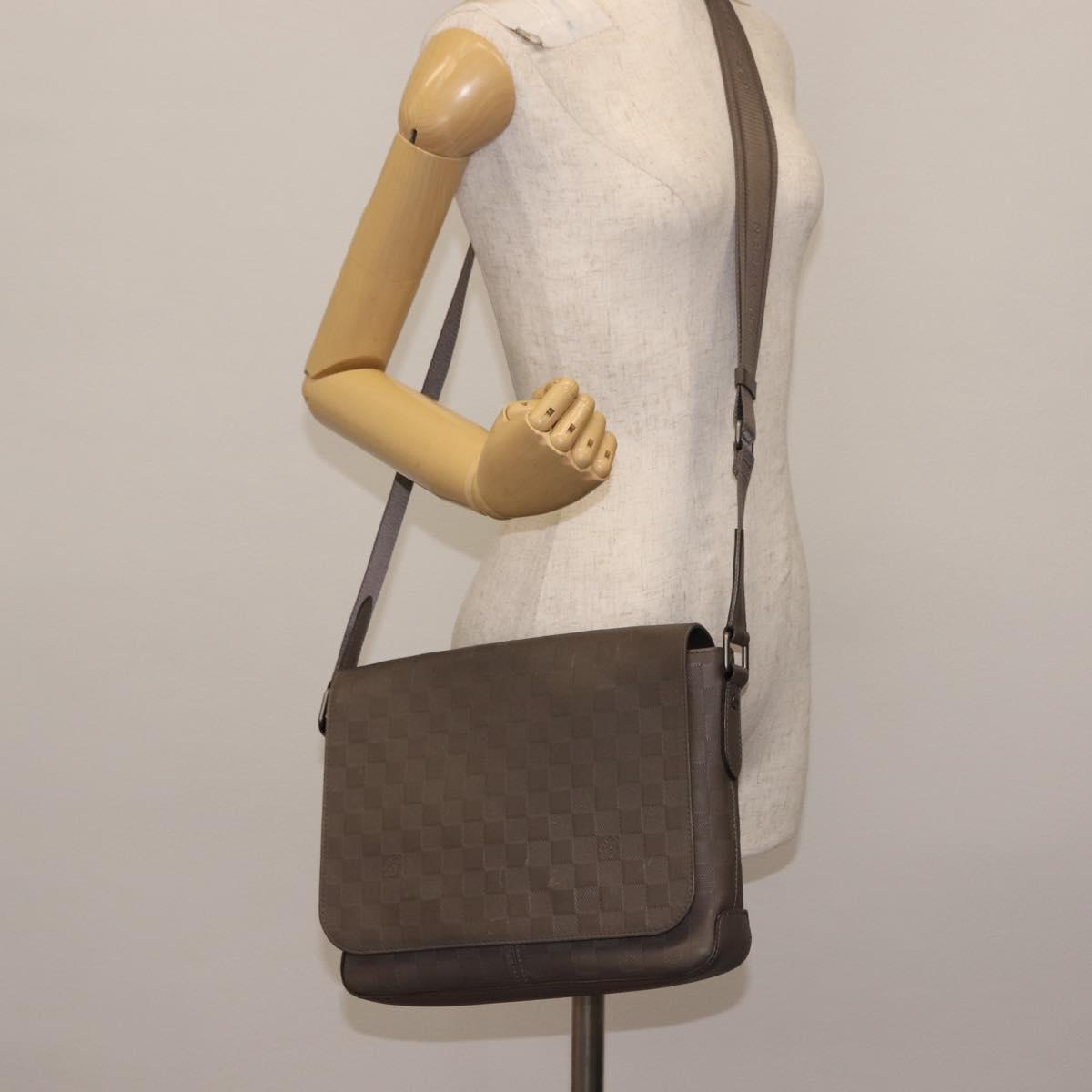 LOUIS VUITTON Damier Infini District PM Shoulder Bag Gray N41485 Auth bs29610
