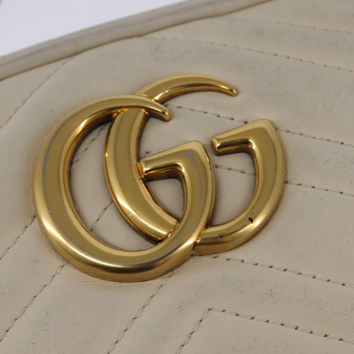 GUCCI GG Marmont Shoulder Bag Leather White Gold 447632 Auth bs29614