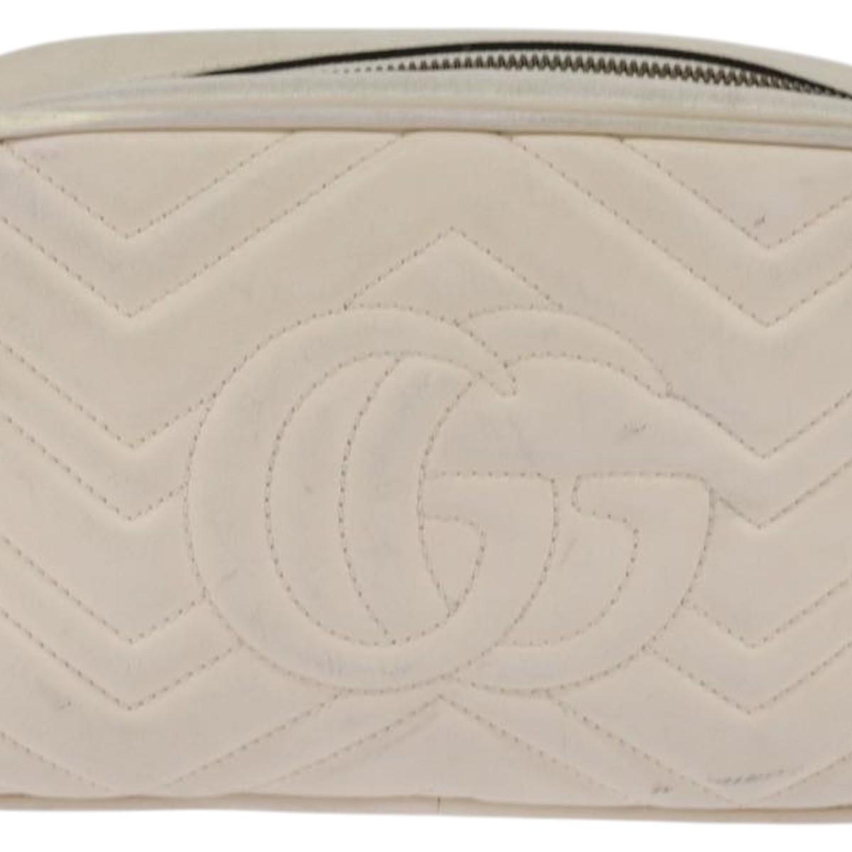 GUCCI GG Marmont Shoulder Bag Leather White Gold 447632 Auth bs29614