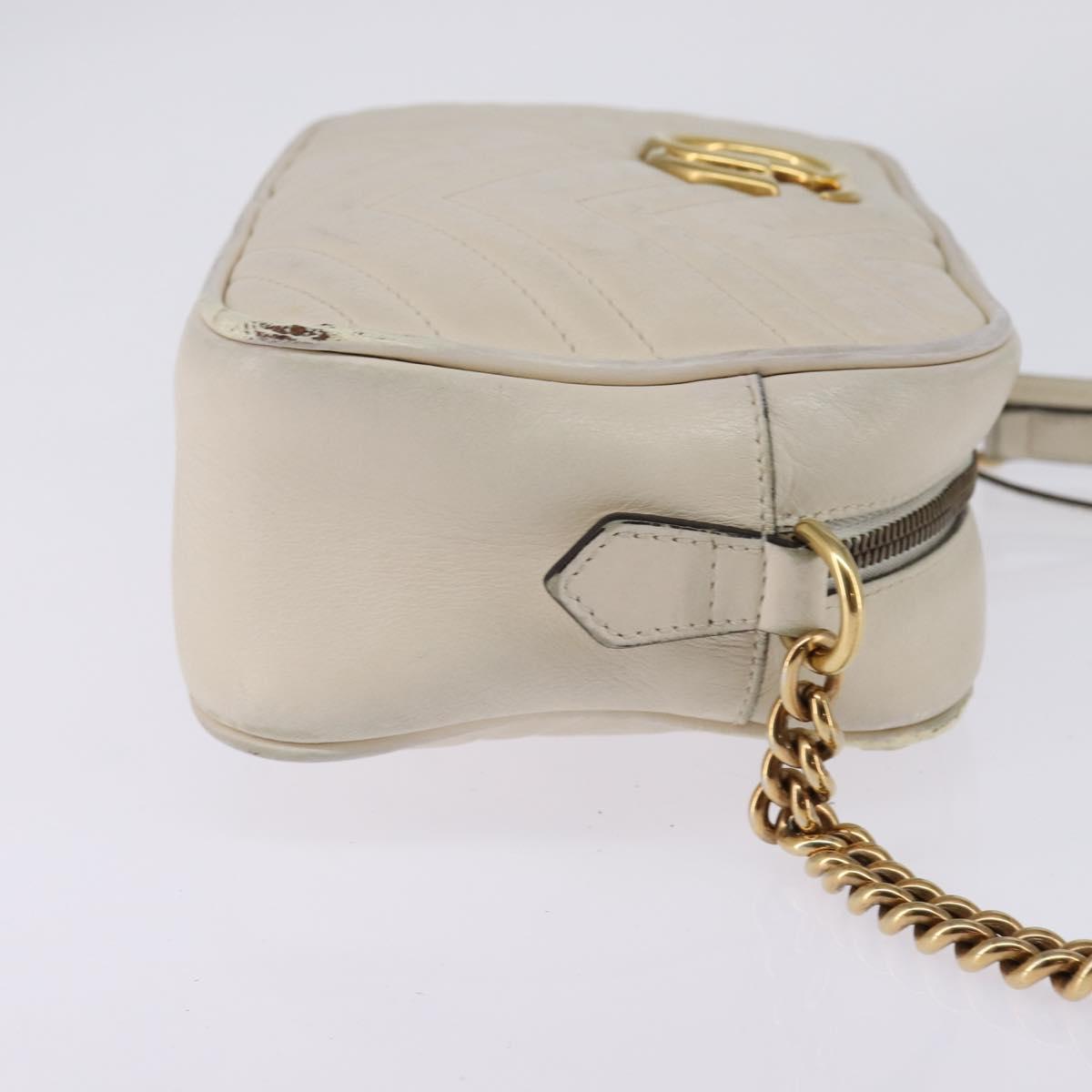 GUCCI GG Marmont Shoulder Bag Leather White Gold 447632 Auth bs29614