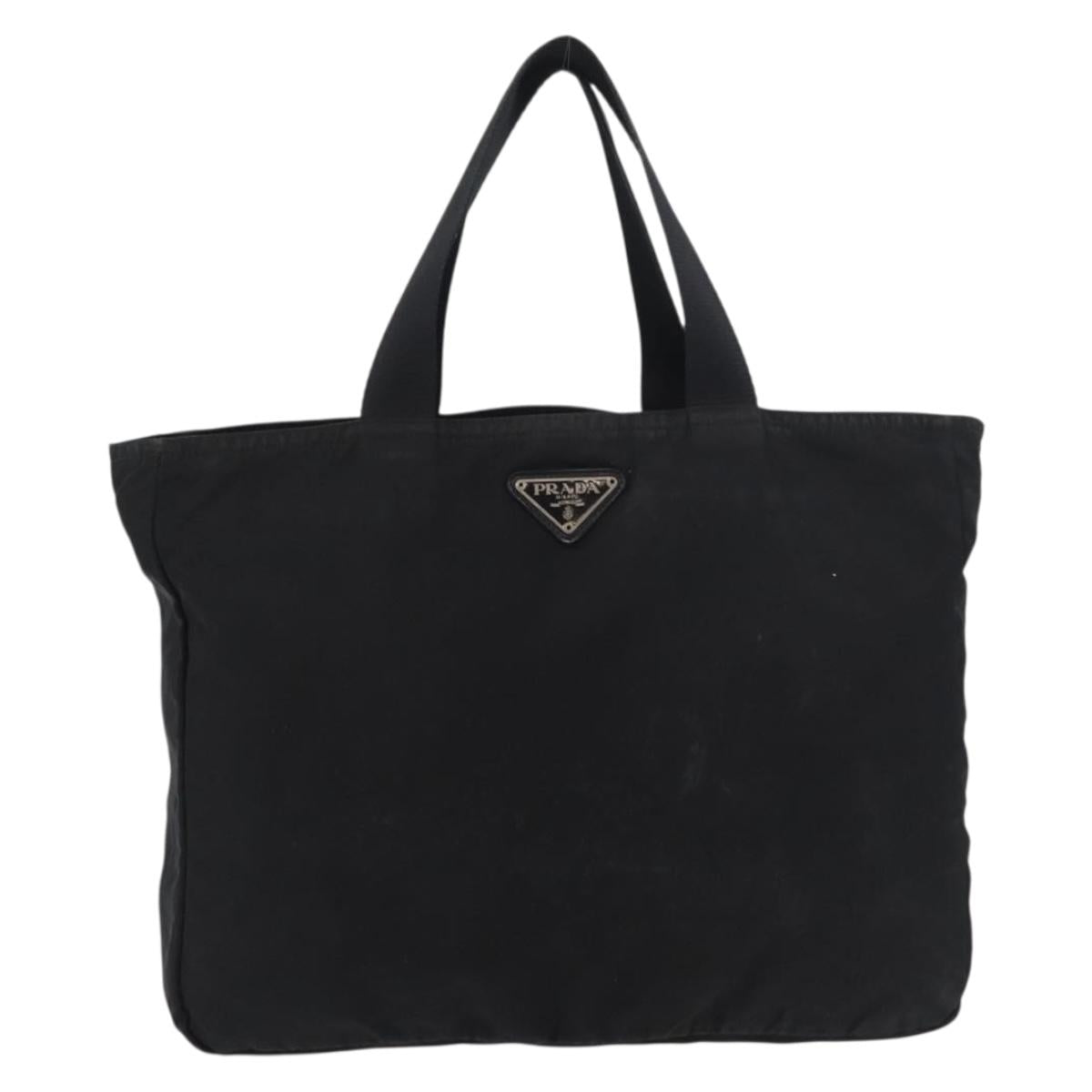 PRADA Tote Bag Nylon Black Silver Auth bs29615