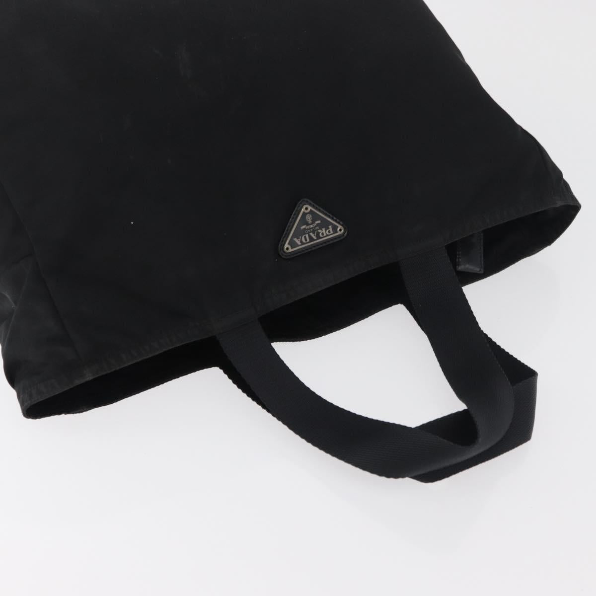 PRADA Tote Bag Nylon Black Silver Auth bs29615