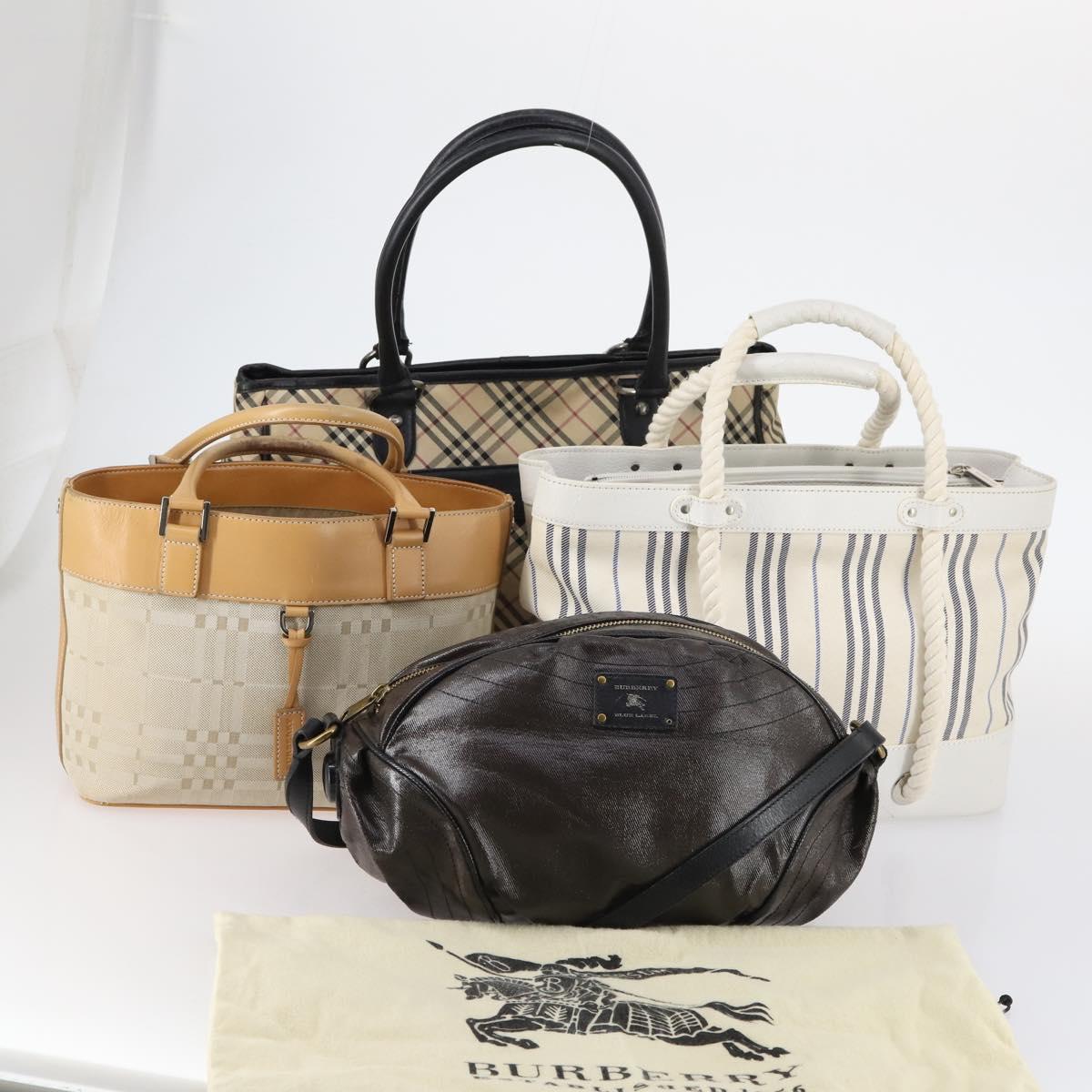 BURBERRY Nova Check Tote Bag Canvas 4Set Beige Auth bs29616