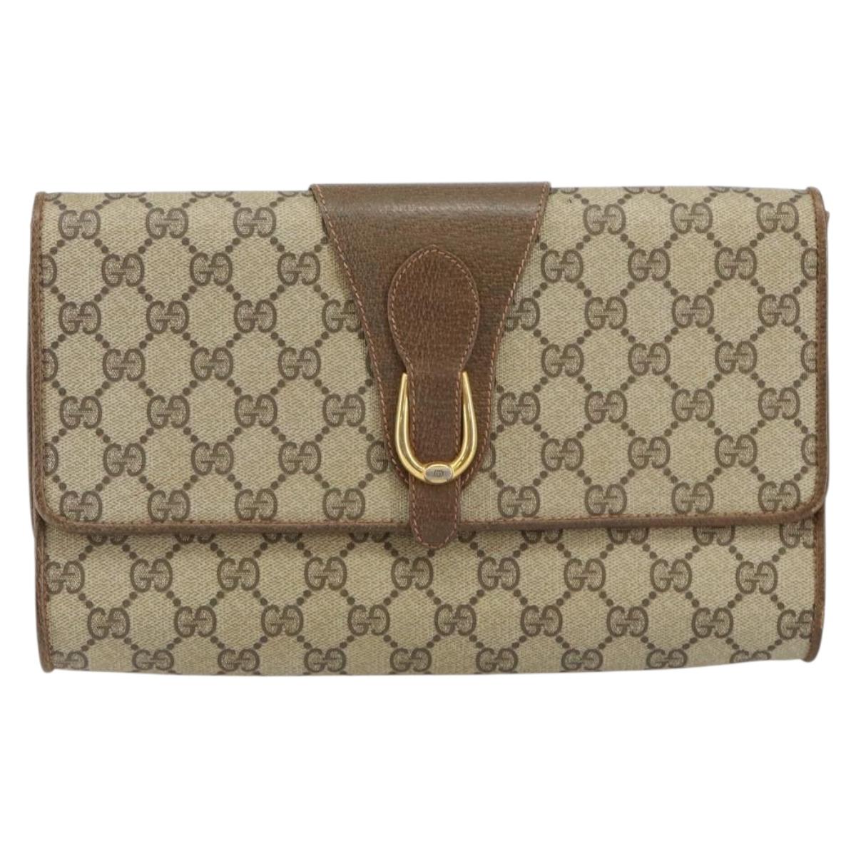 GUCCI GG Supreme Clutch Bag Beige Gold 89 02 050 Auth bs29617