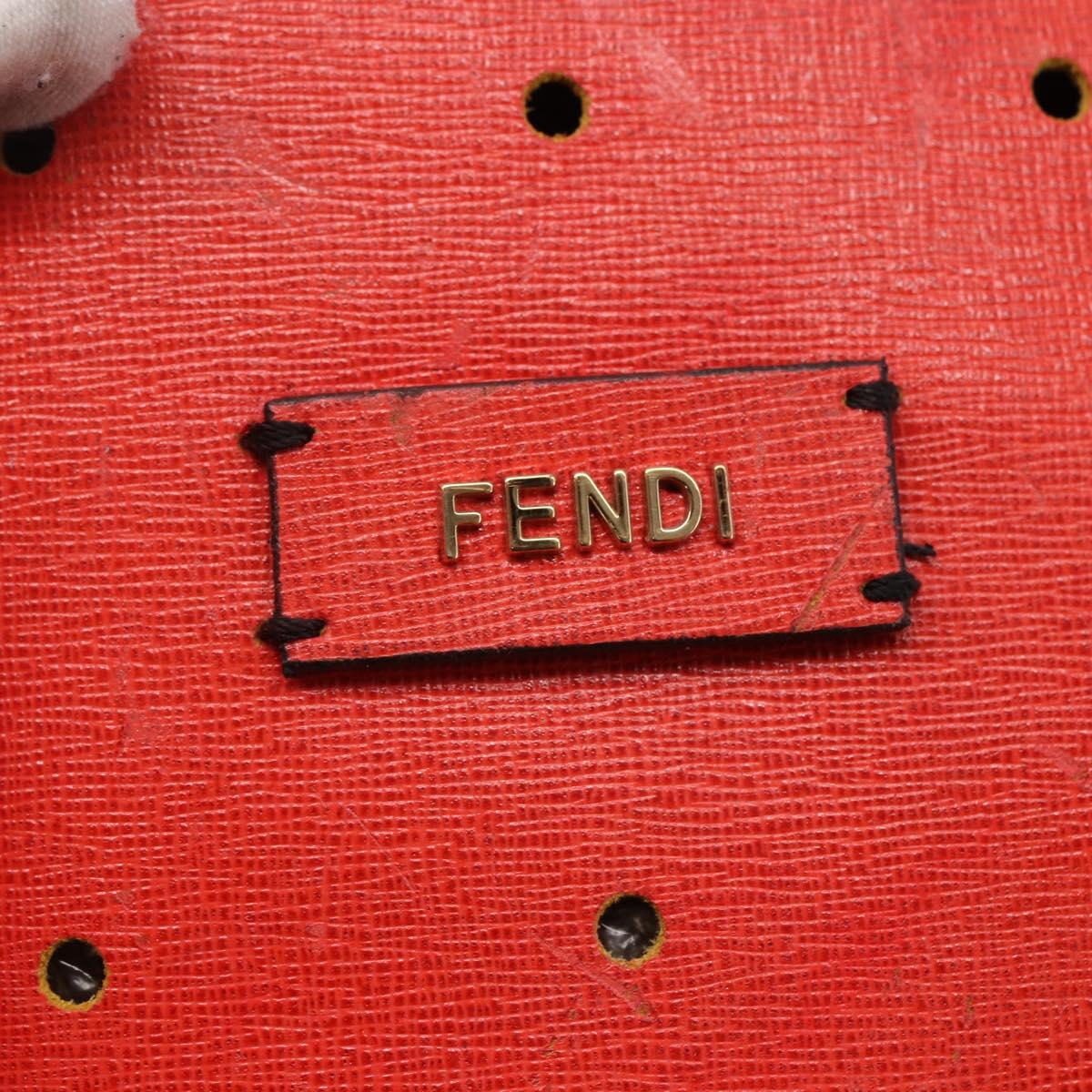 FENDI Tote Bag Punching Leather Orange Gold Auth bs29620