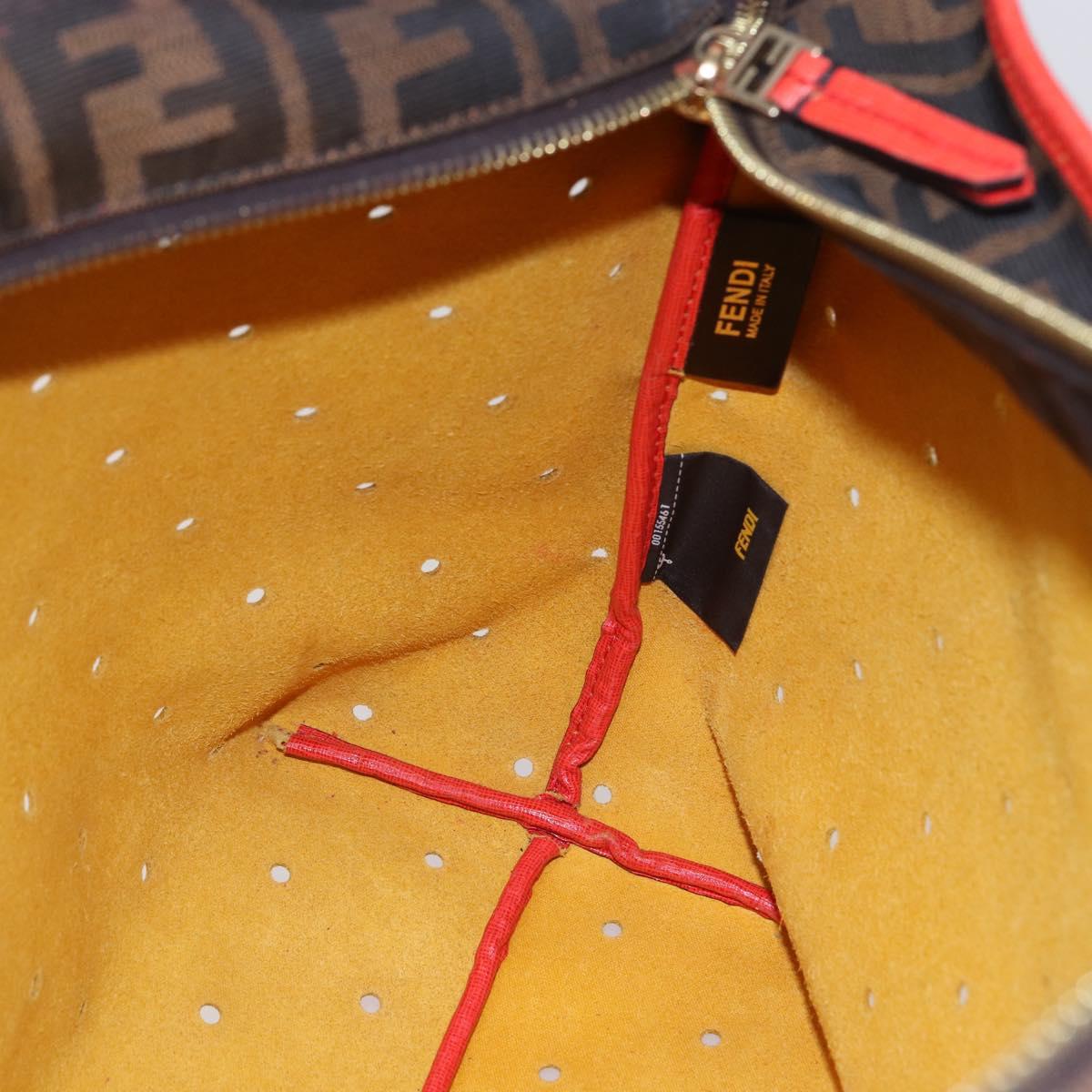 FENDI Tote Bag Punching Leather Orange Gold Auth bs29620