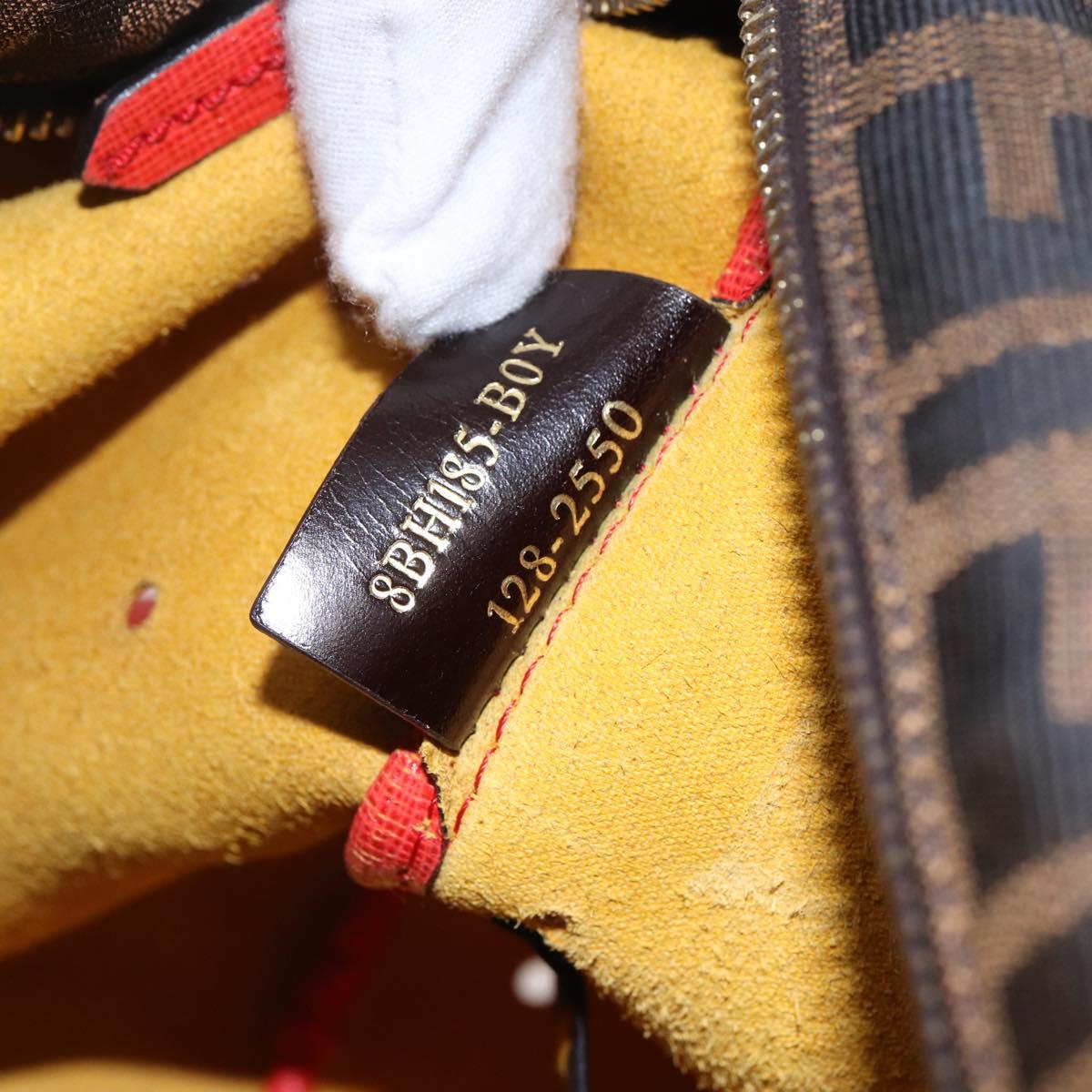 FENDI Tote Bag Punching Leather Orange Gold Auth bs29620