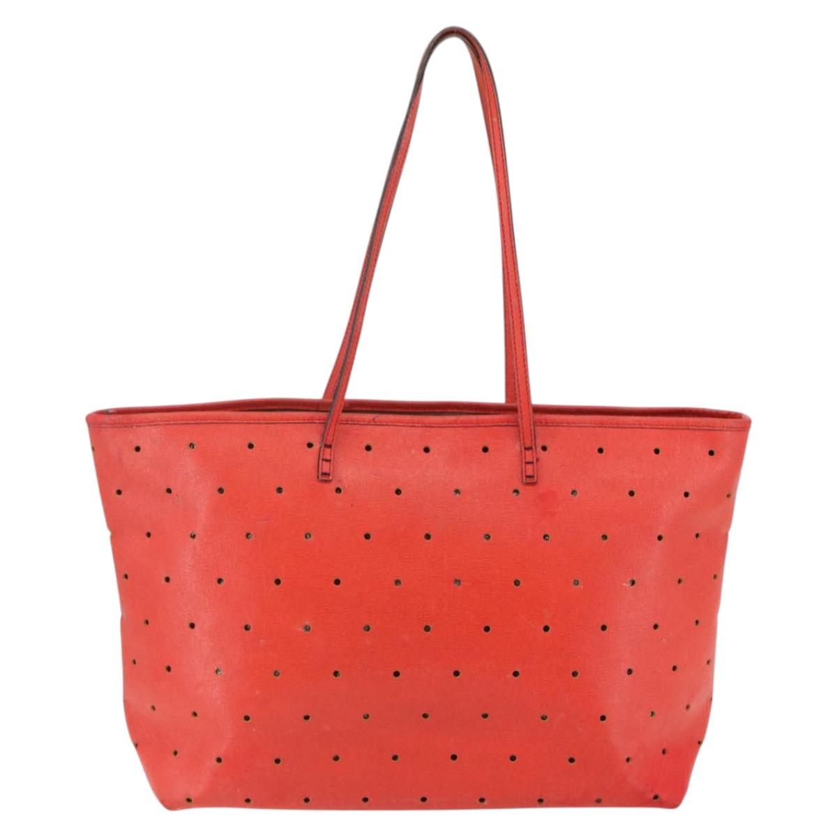 FENDI Tote Bag Punching Leather Orange Gold Auth bs29620