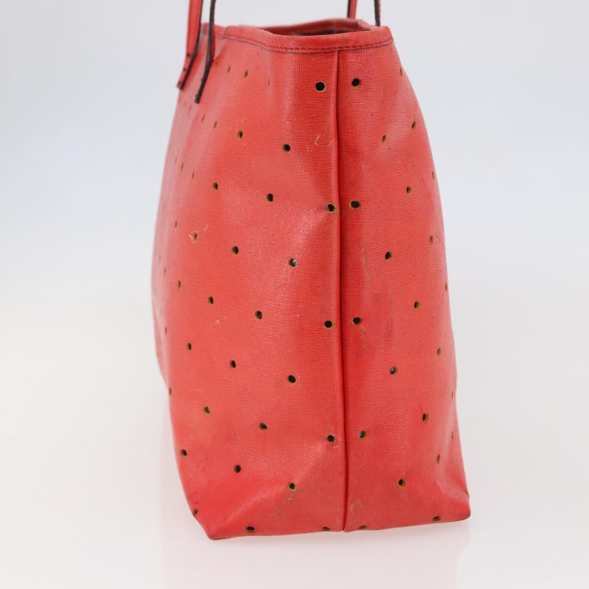 FENDI Tote Bag Punching Leather Orange Gold Auth bs29620