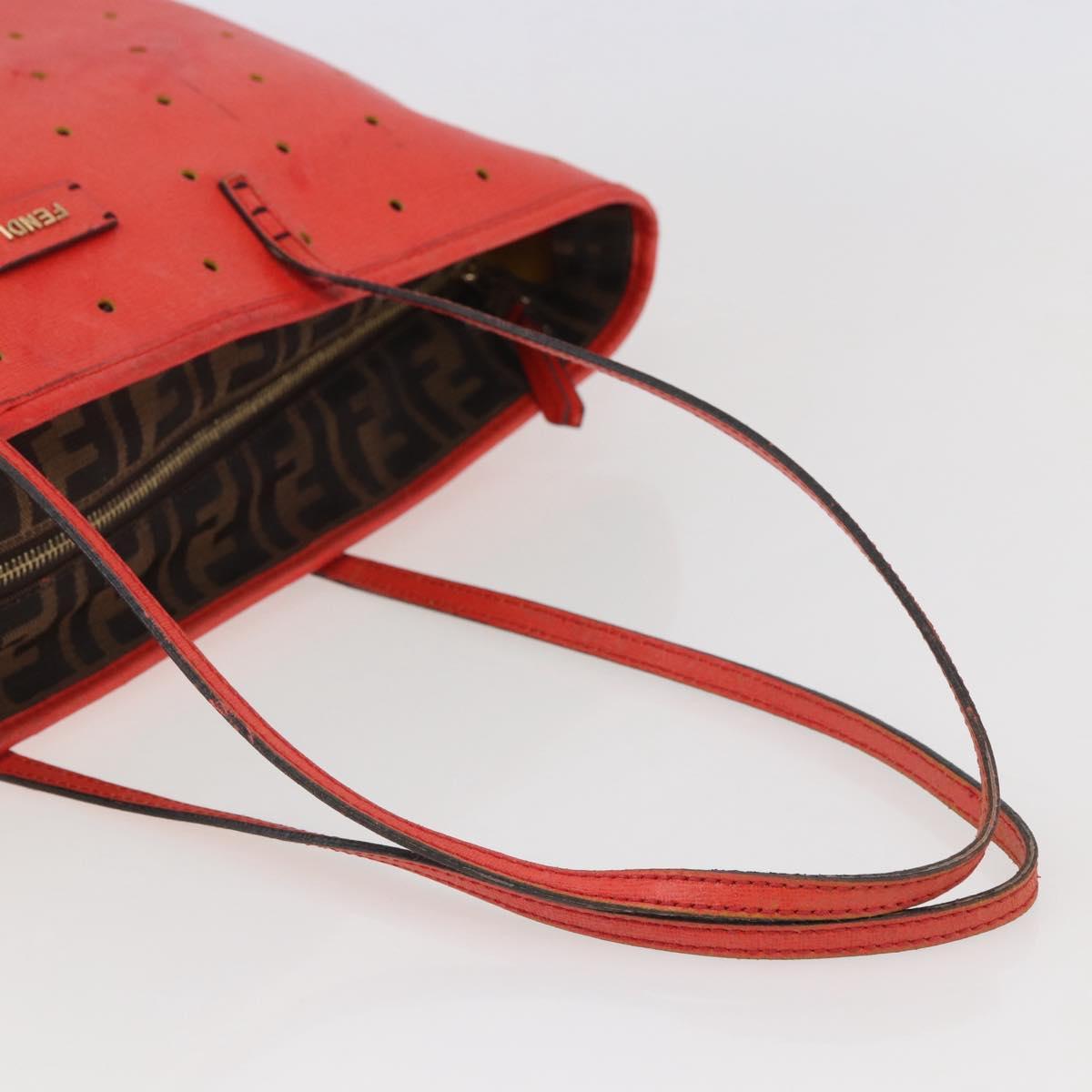 FENDI Tote Bag Punching Leather Orange Gold Auth bs29620